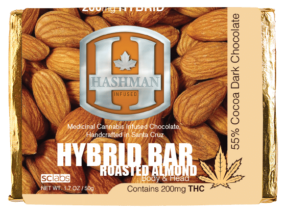 Hashman Infused Chocolate Bar - Hybrid - Dark Chocolate/Roasted Almond - 200 mg