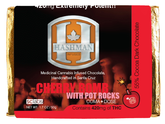 Hashman Infused Chocolate Bar - Cherry Bomb with Pot Rocks (Coma Dose) - 420 mg