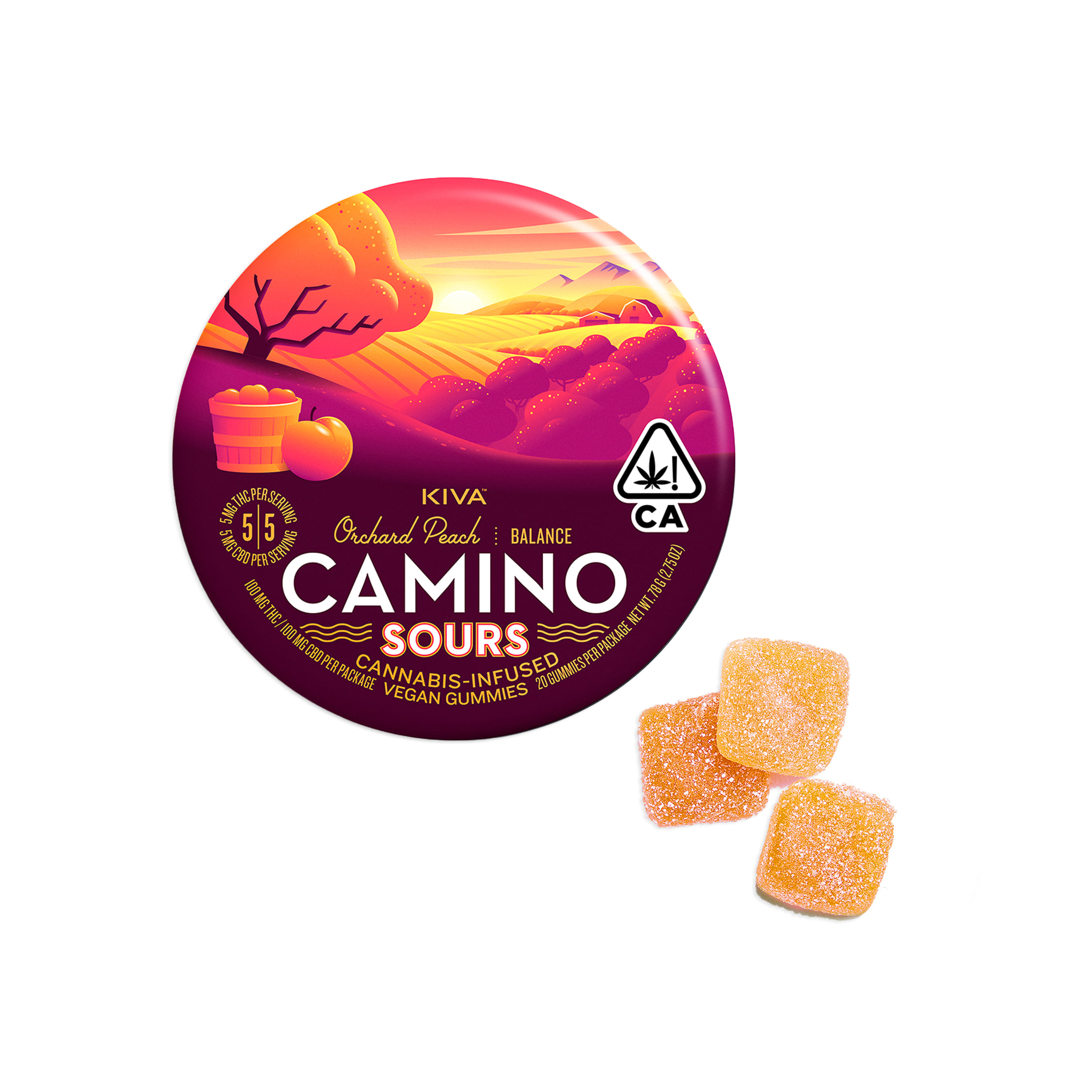 Camino Sour Gummies | 1:1 THC:CBD - Orchard Peach - Kiva -  - $21 - Edibles