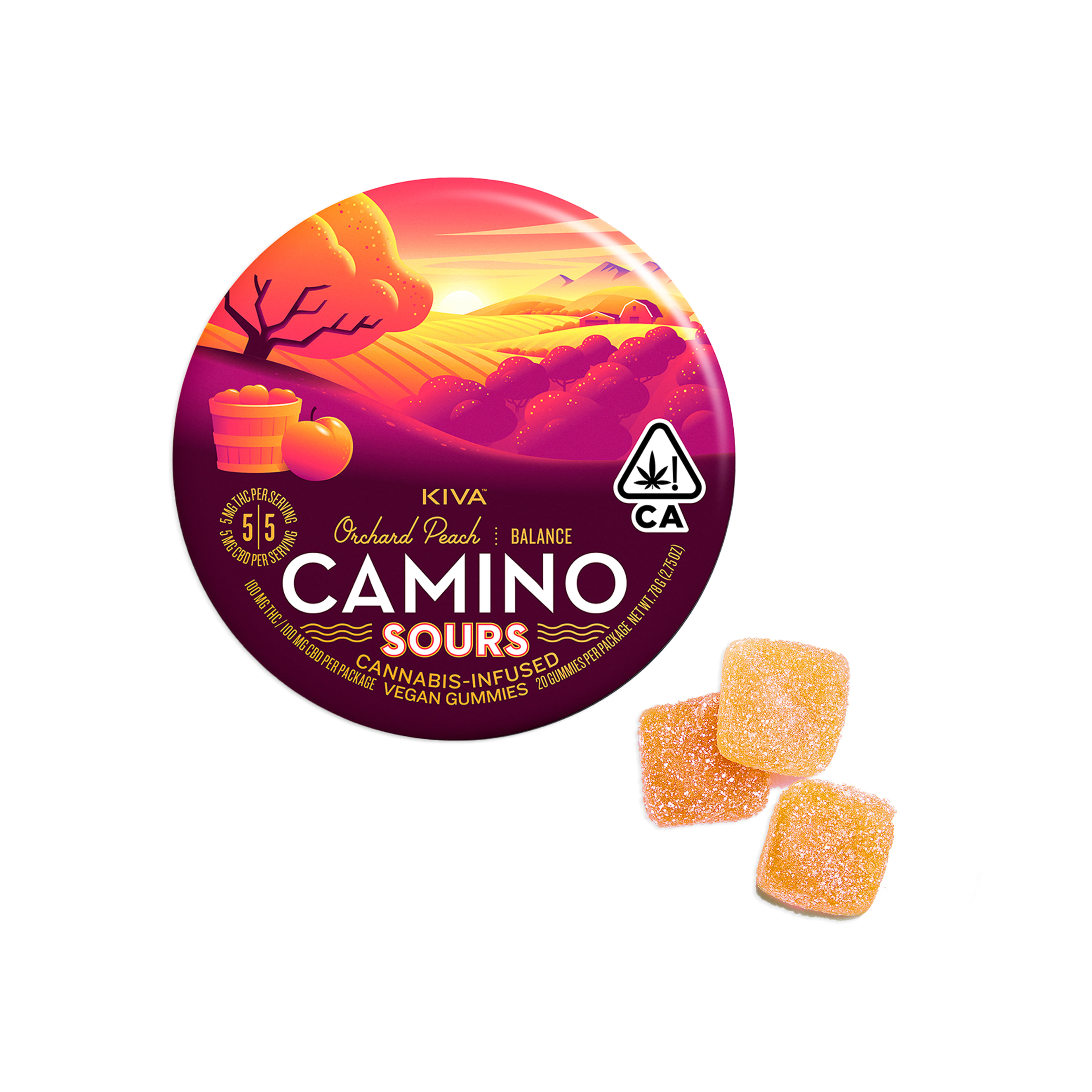 Camino Sour Gummies | 1:1 THC:CBD - Orchard Peach - Kiva - - $21 - Edibles