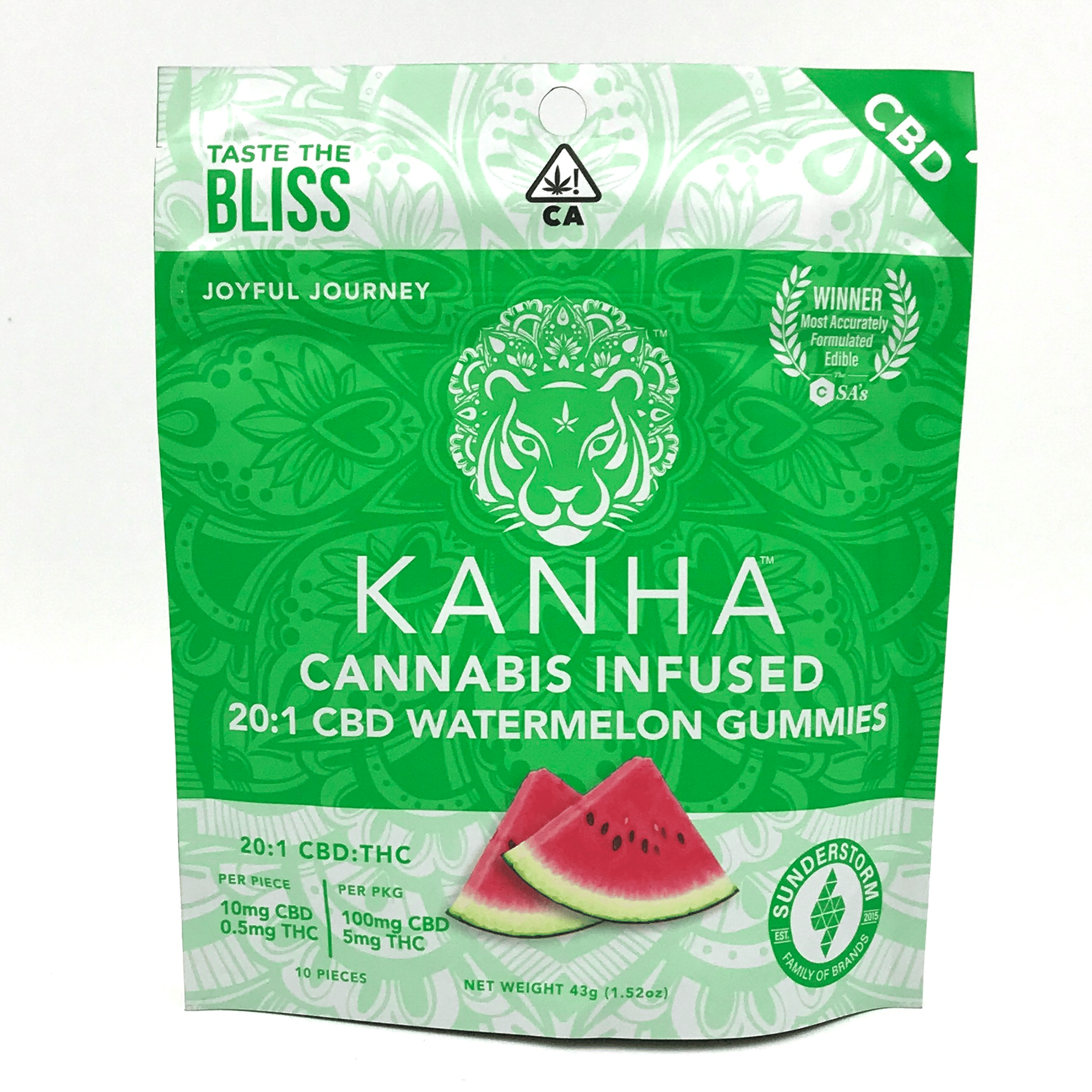 Watermelon-20:1 CBD/THC Gummies - Kanha - - $18.01 - Edibles