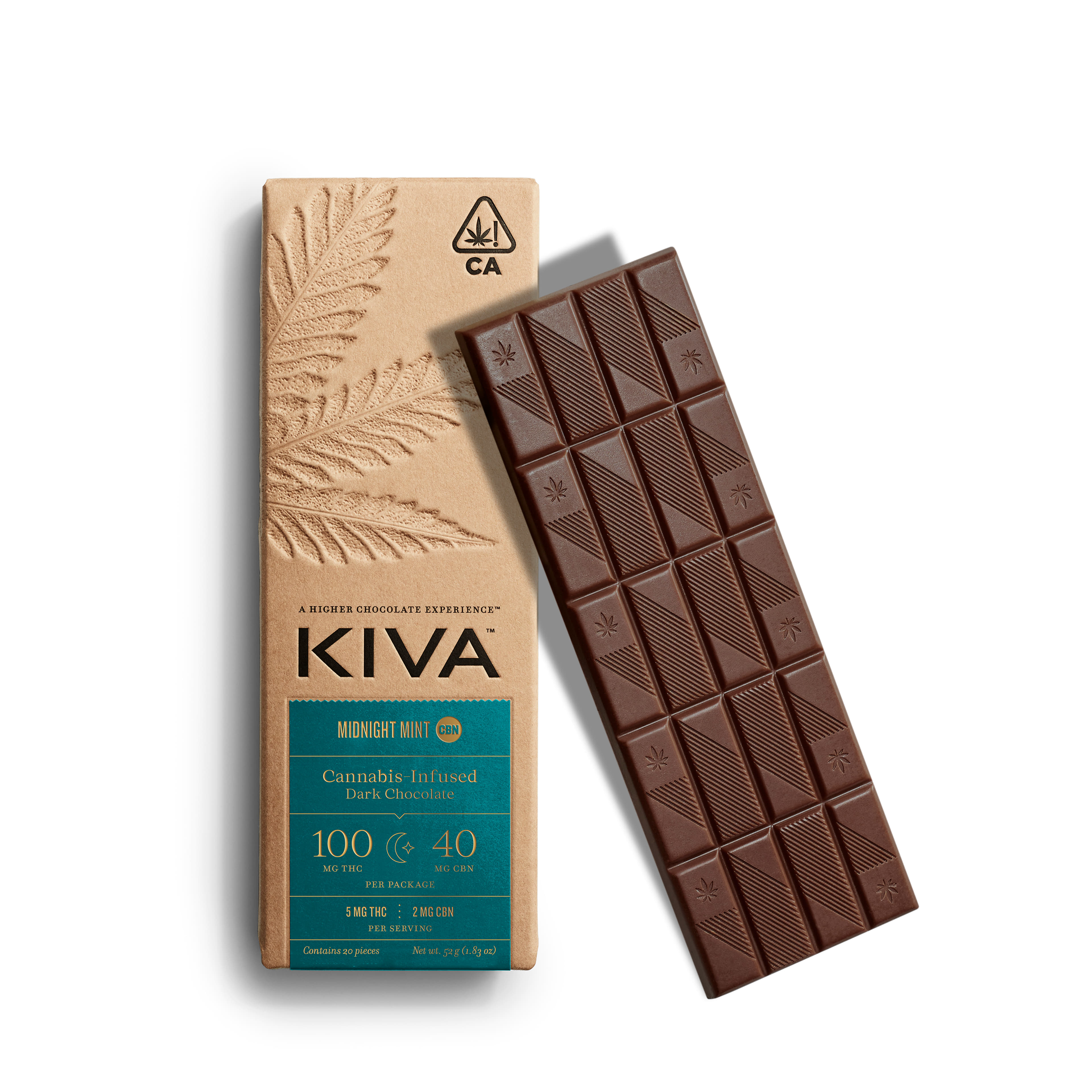 Midnight Mint Dark Chocolate Bar with CBN - Kiva Confections - 20 Piece - $30 - Edibles