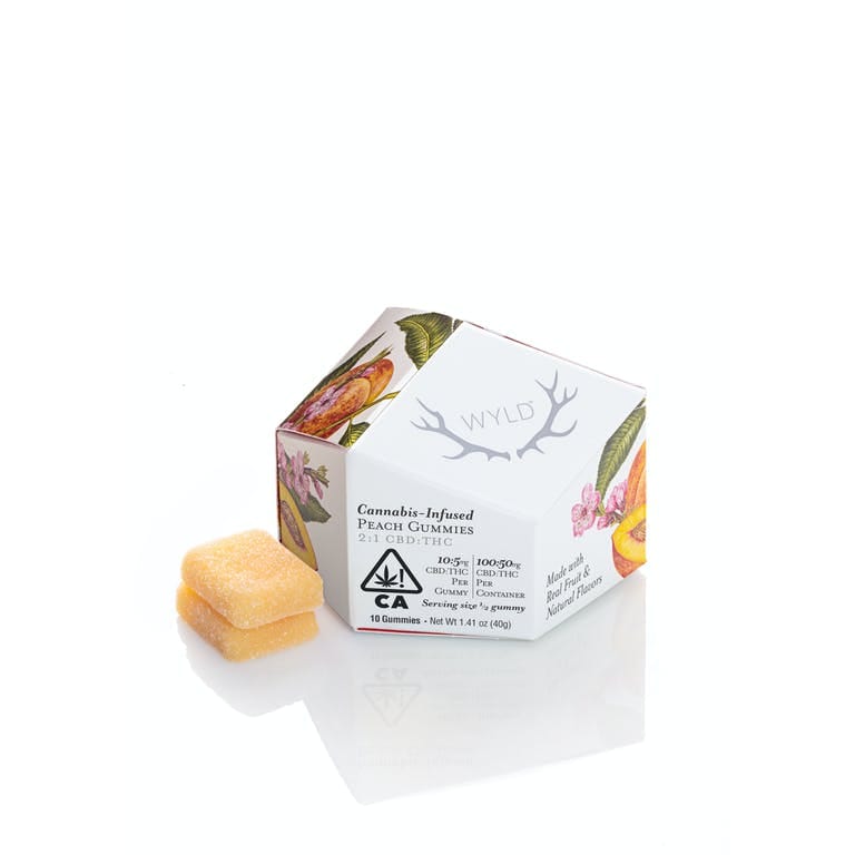 WYLD: Hybrid Peach 2:1 CBD/THC Gummies - 100mg CBD + 50mg THC - WYLD -  - $20 - Edibles