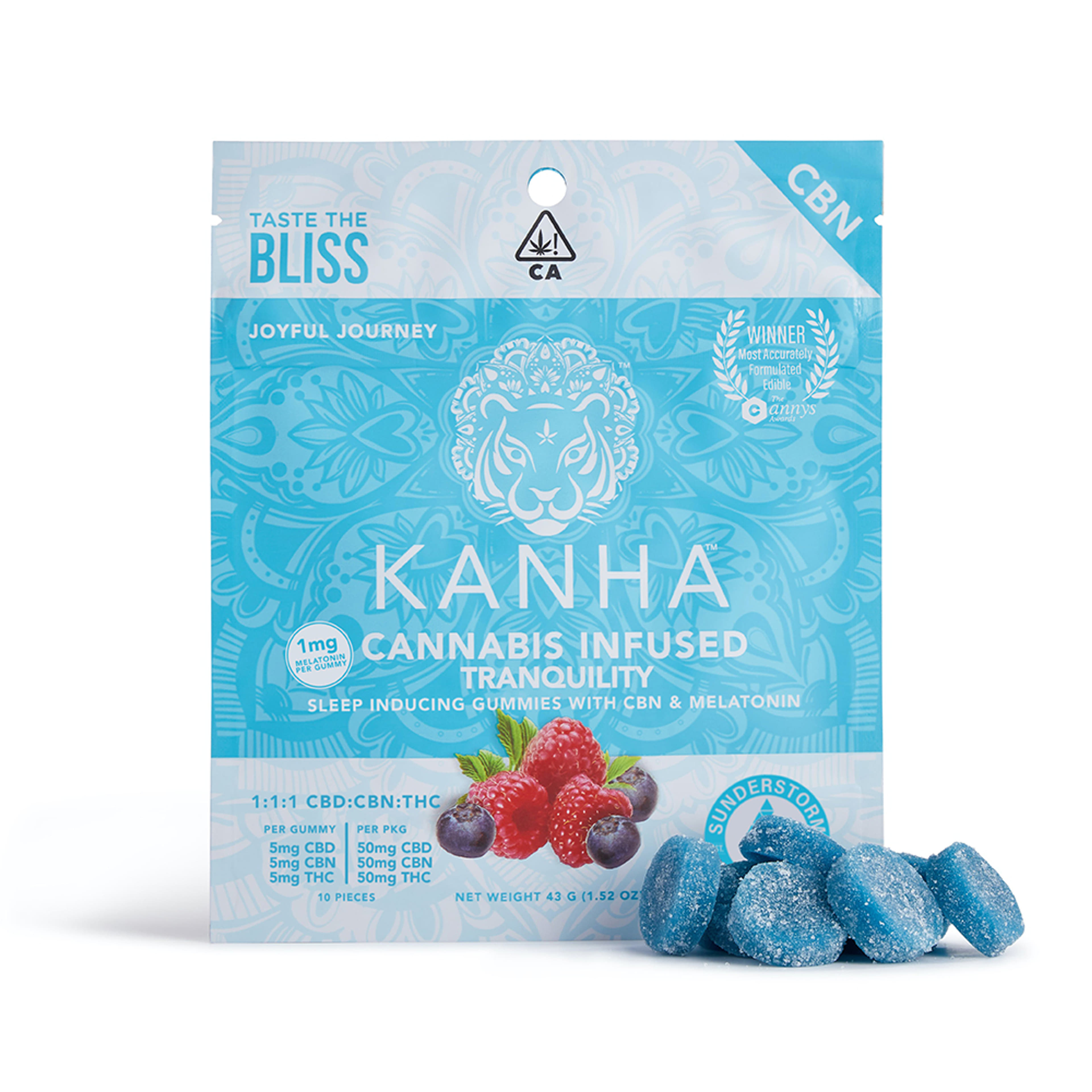Gummies: 1:1:1 CBD|CBN|THC Berry Tranquility - 150mg Total - Kanha Gummies - - $22.50 - Edibles