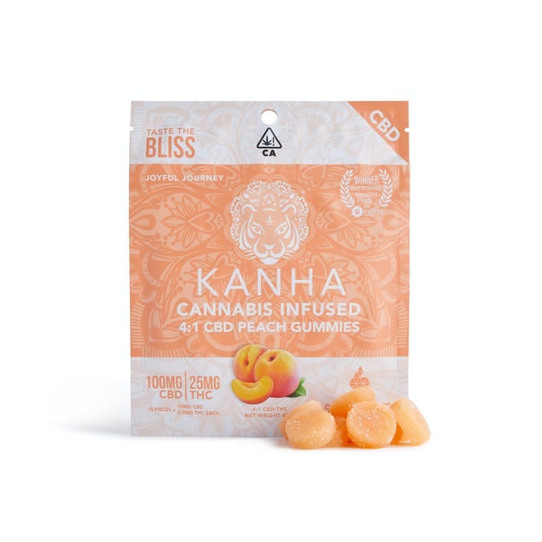 Gummies: 4:1 CBD:THC Peach - 100mg CBD + 25mg THC - Kanha Gummies -  - $20 - Edibles