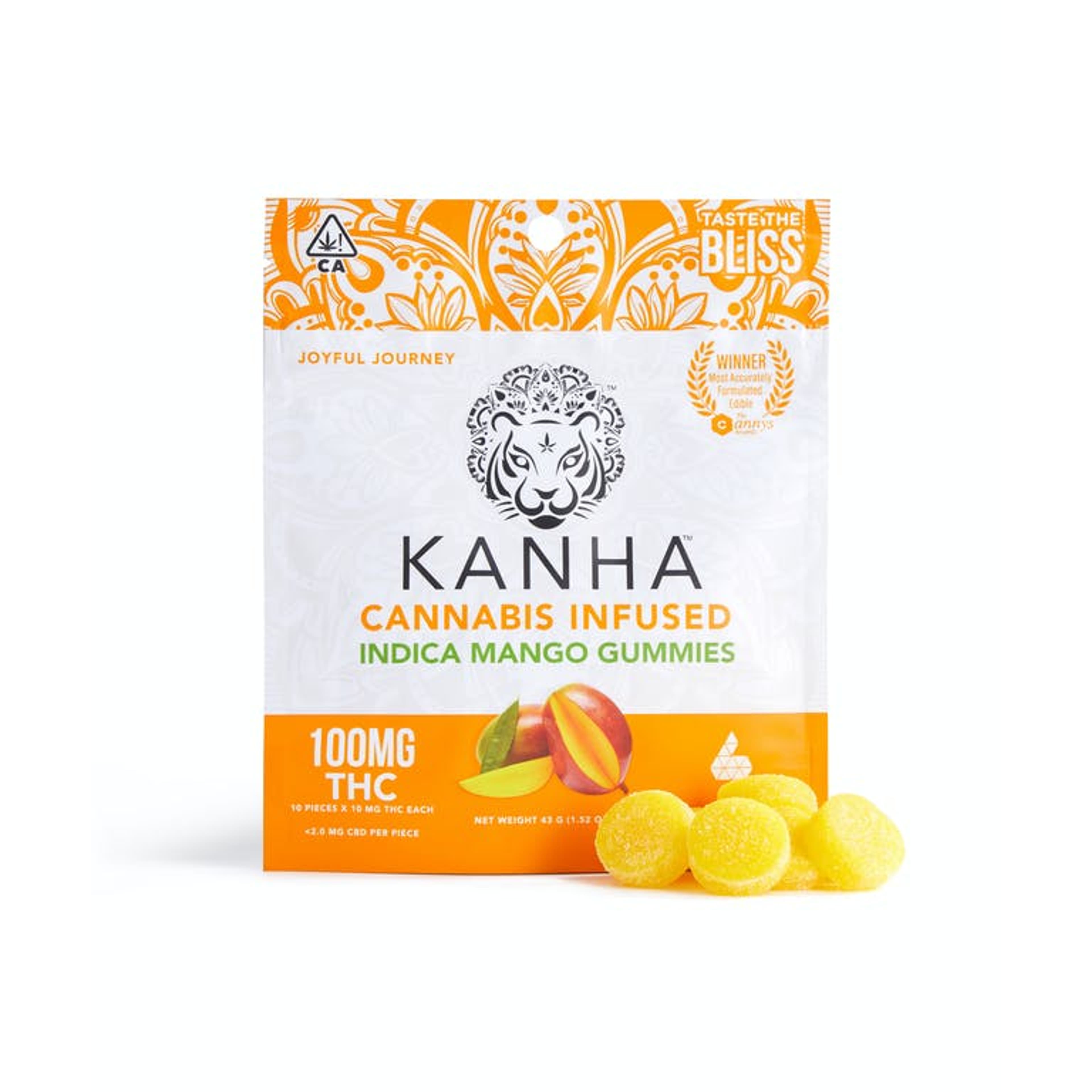 Gummies: Indica Mango - 100mg - Kanha Gummies - - $17.50 - Edibles