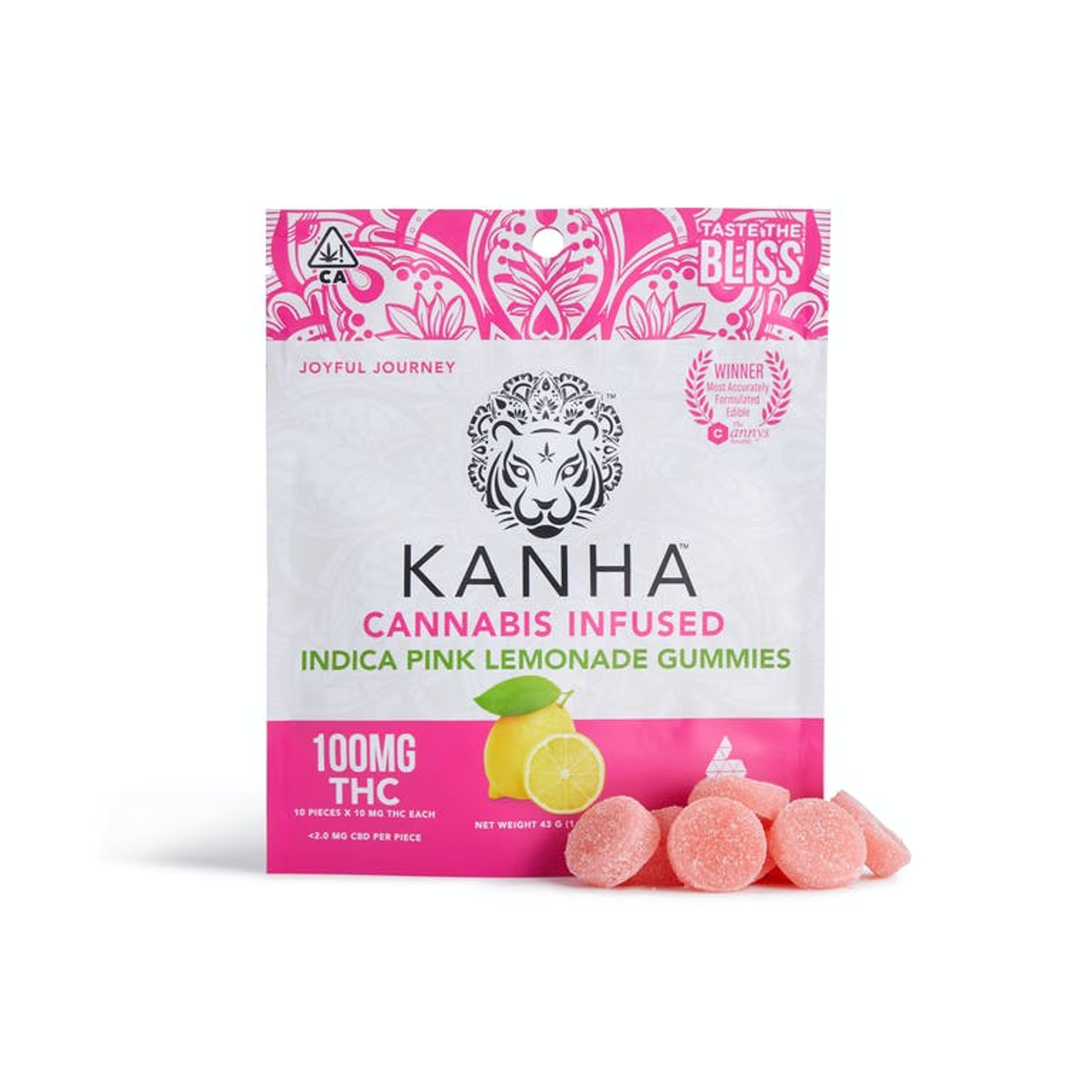 Gummies: Indica Pink Lemonade - 100mg - Kanha Gummies - - $17.50 - Edibles