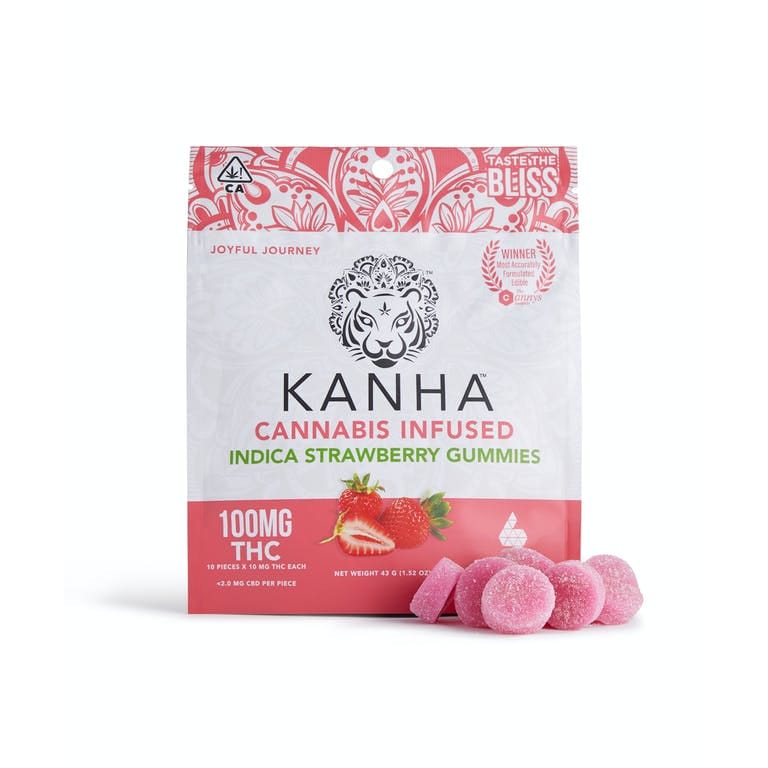 Gummies: Indica Strawberry - 100mg - Kanha Gummies -  - $17.50 - Edibles
