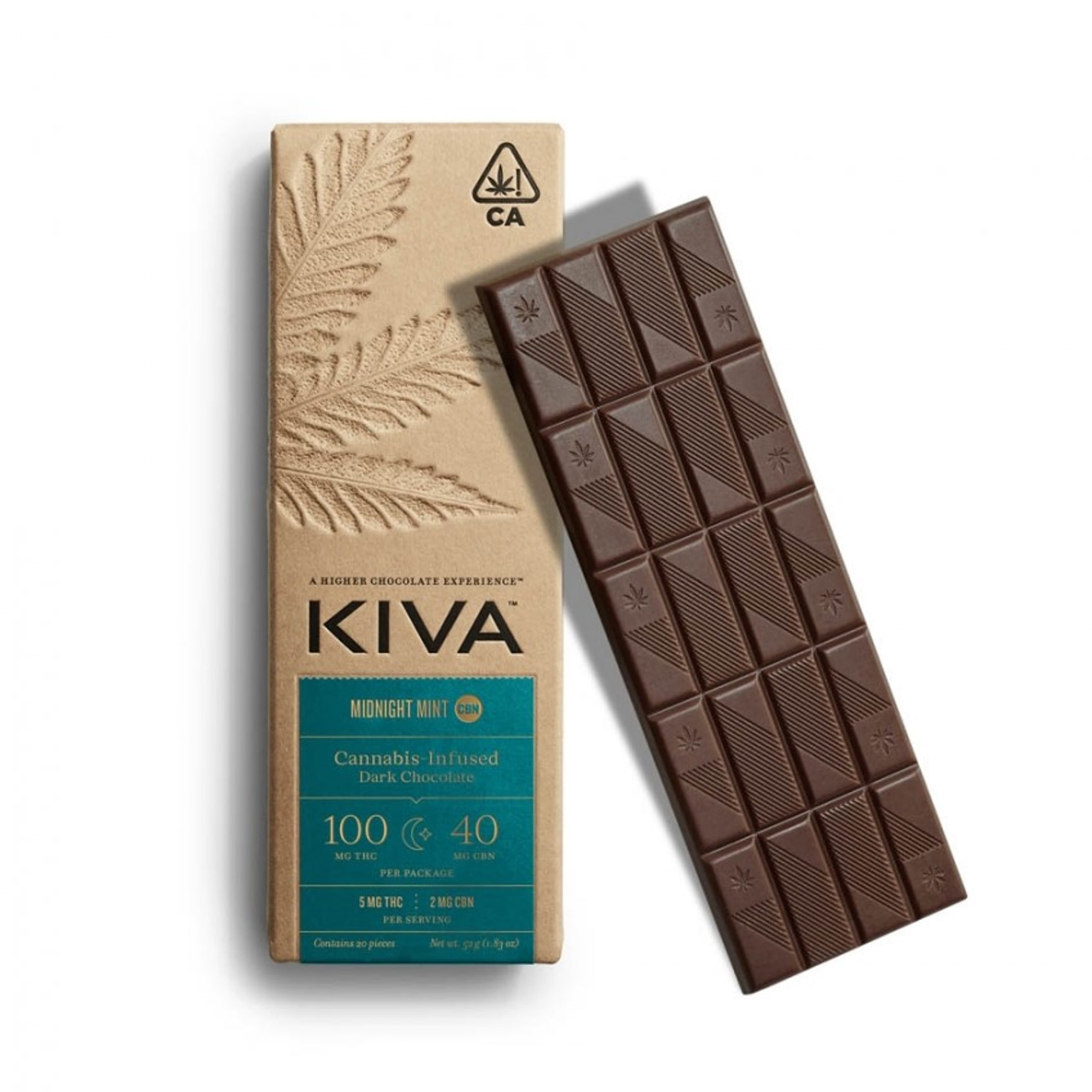 CBN | Midnight Mint Dark Chocolate Bar - Kiva Bar - - $22 - Edibles