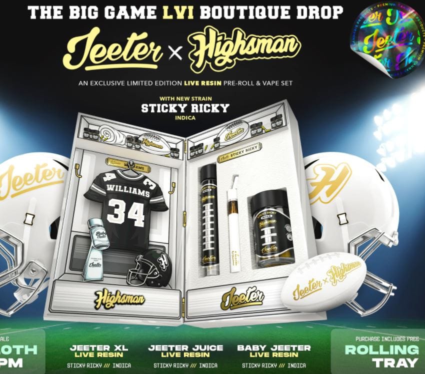 Jeeter XL - Highsman - Sticky Ricky - Ricky Williams Collabo 2G PreRoll - Jeeter - Jeeter XL - Sticky Ricky 2G - $49 - Pre-Roll