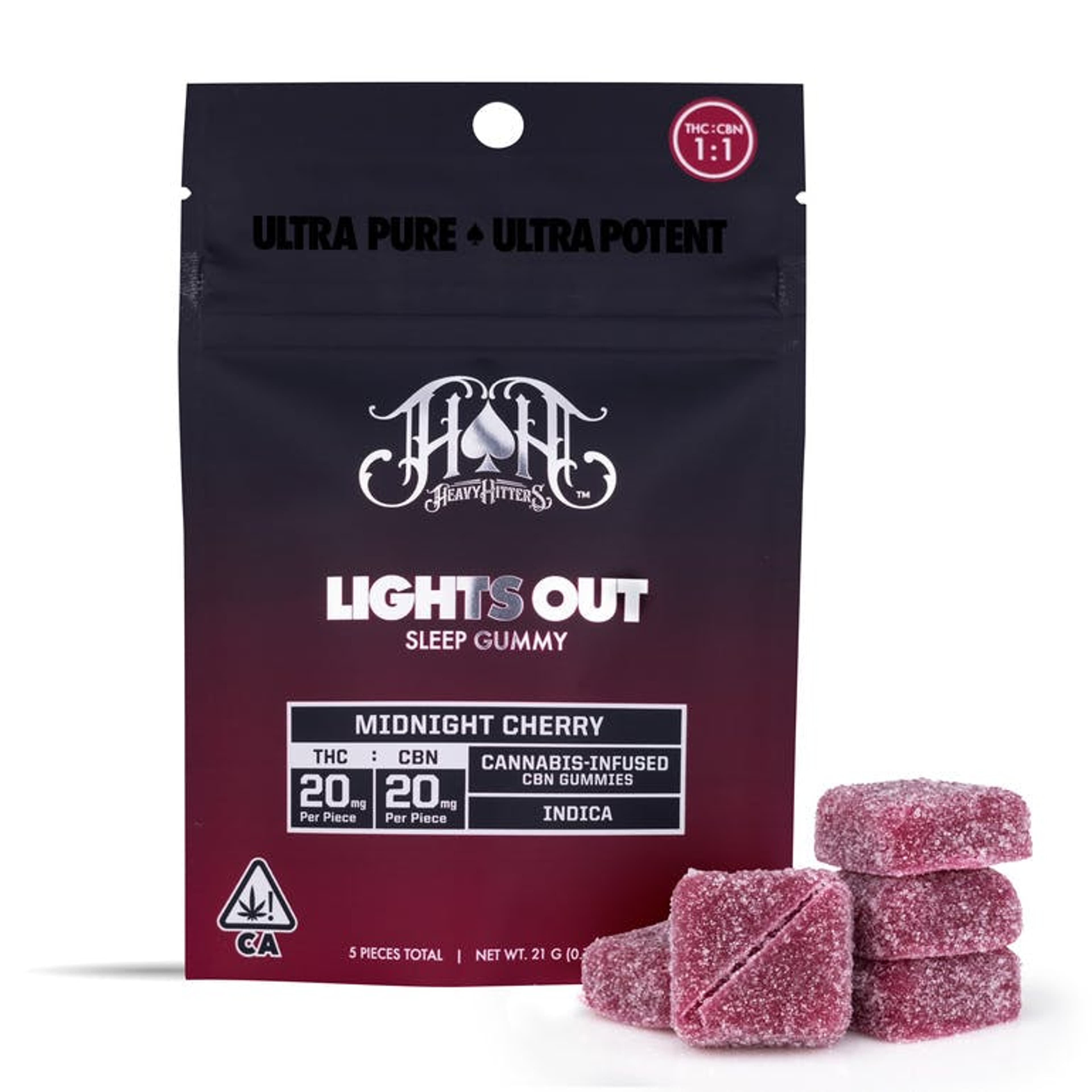 Lights Out: Midnight Cherry CBN 100MG gummies - Heavy Hitters - - $14.85 - Edible