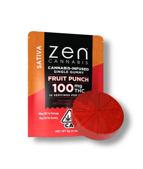 Sativa Fruit Punch Single 100mg Gummy - ZEN -  - $10 - Edibles