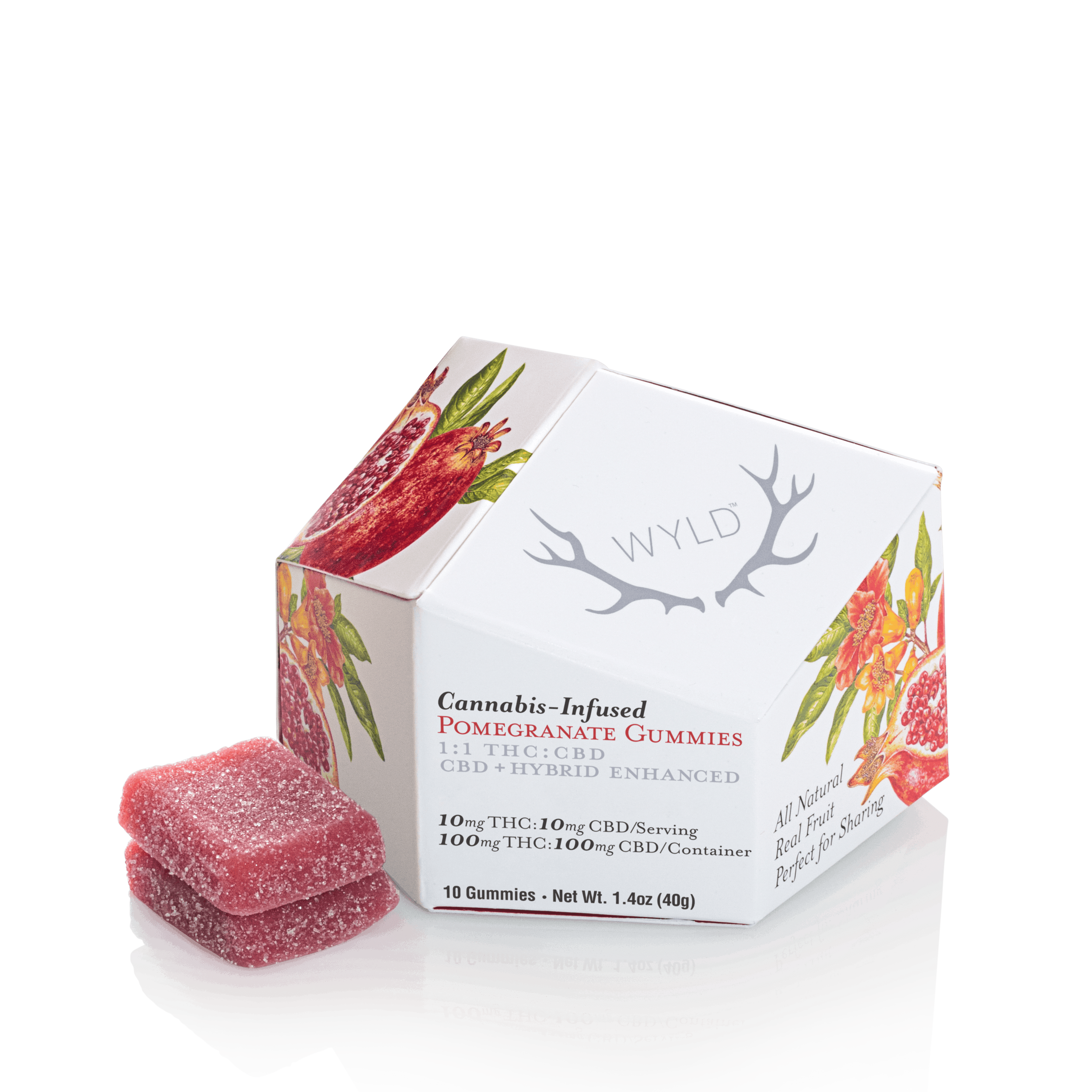 Pomegranate 1:1 100mg CBD / 100mg THC Hybrid Enhanced Gummies - WYLD - - $14.45 - Edible