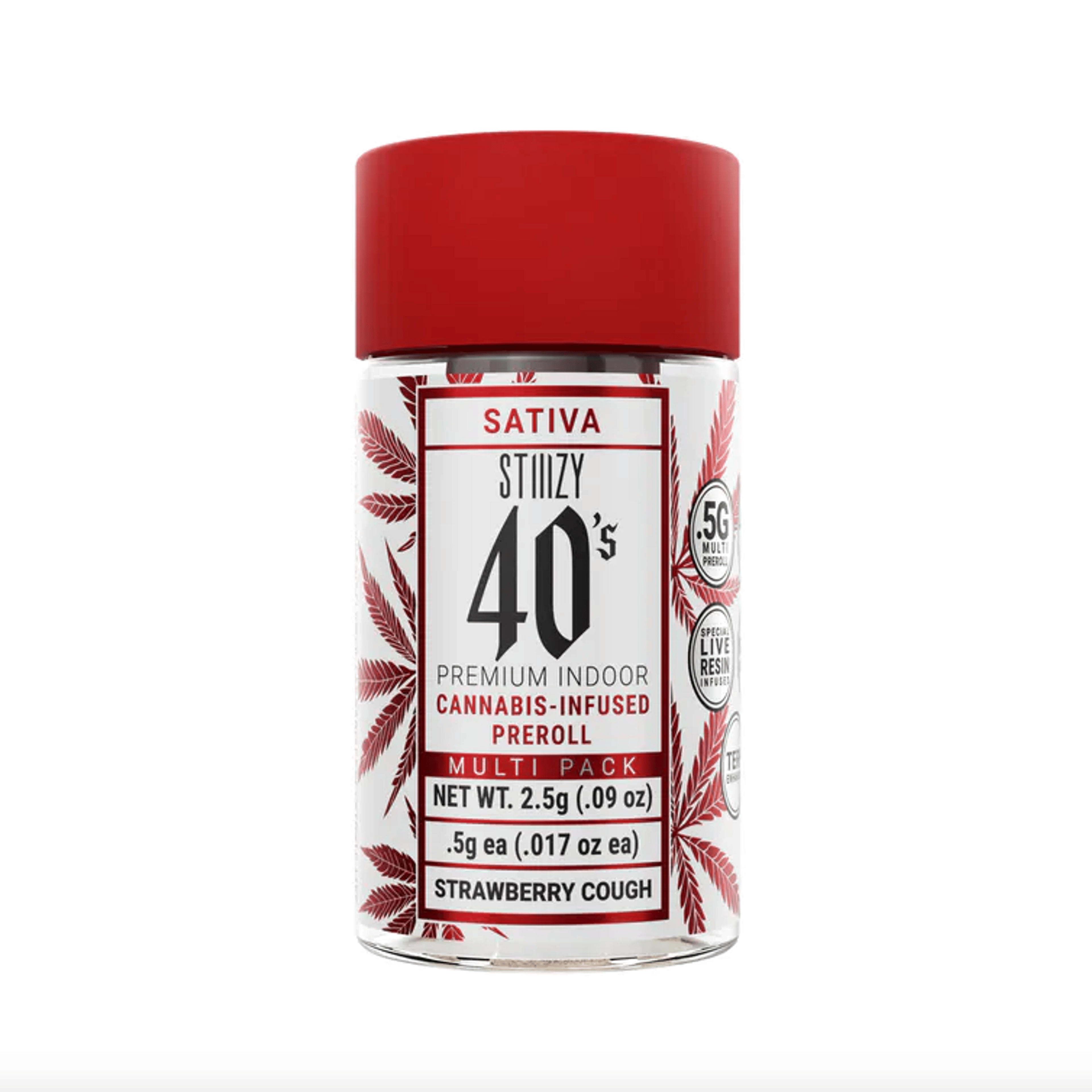 STIIIZY 40's | .5gx5pk - Strawberry Cough - Infused Pre-Rolls - Sativa - STIIIZY - - $33 - Pre-Rolls