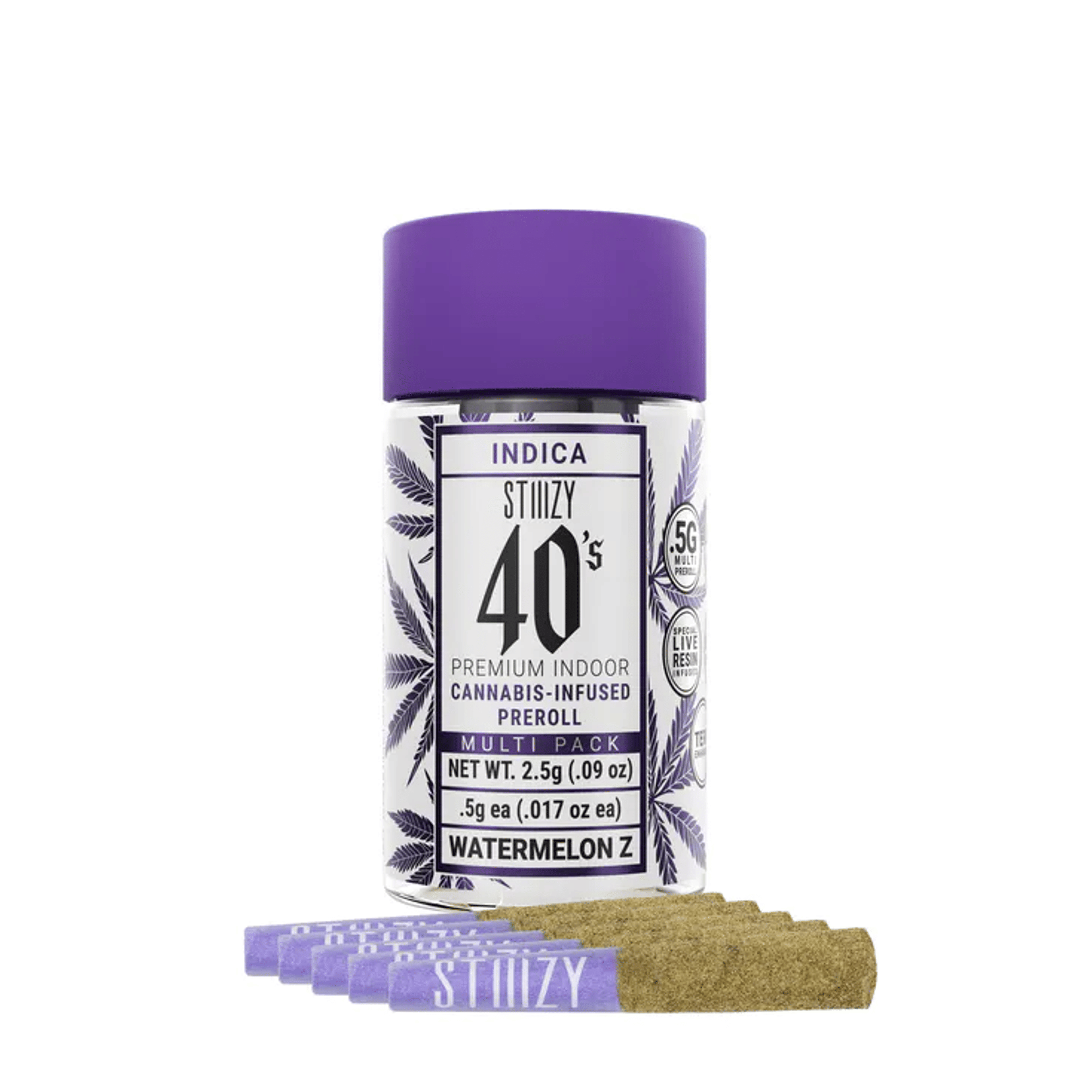 STIIIZY 40's | .5gx5pk - Watermelon Z - Infused Pre-Rolls - Indica - STIIIZY - - $33 - Pre-Rolls