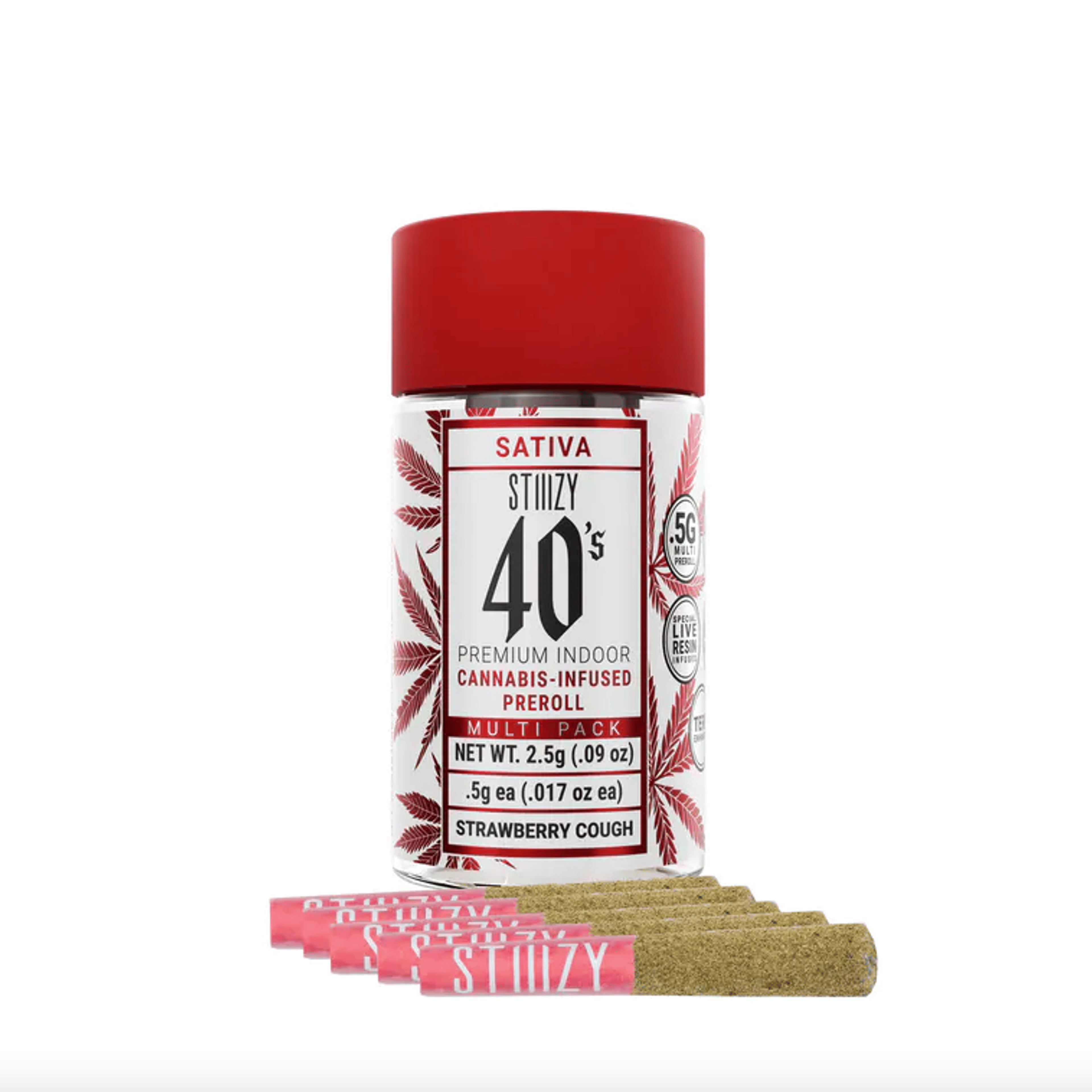 STIIIZY 40's | .5gx5pk - Strawberry Cough - Infused Pre-Rolls - Sativa - STIIIZY - - $33 - Pre-Rolls