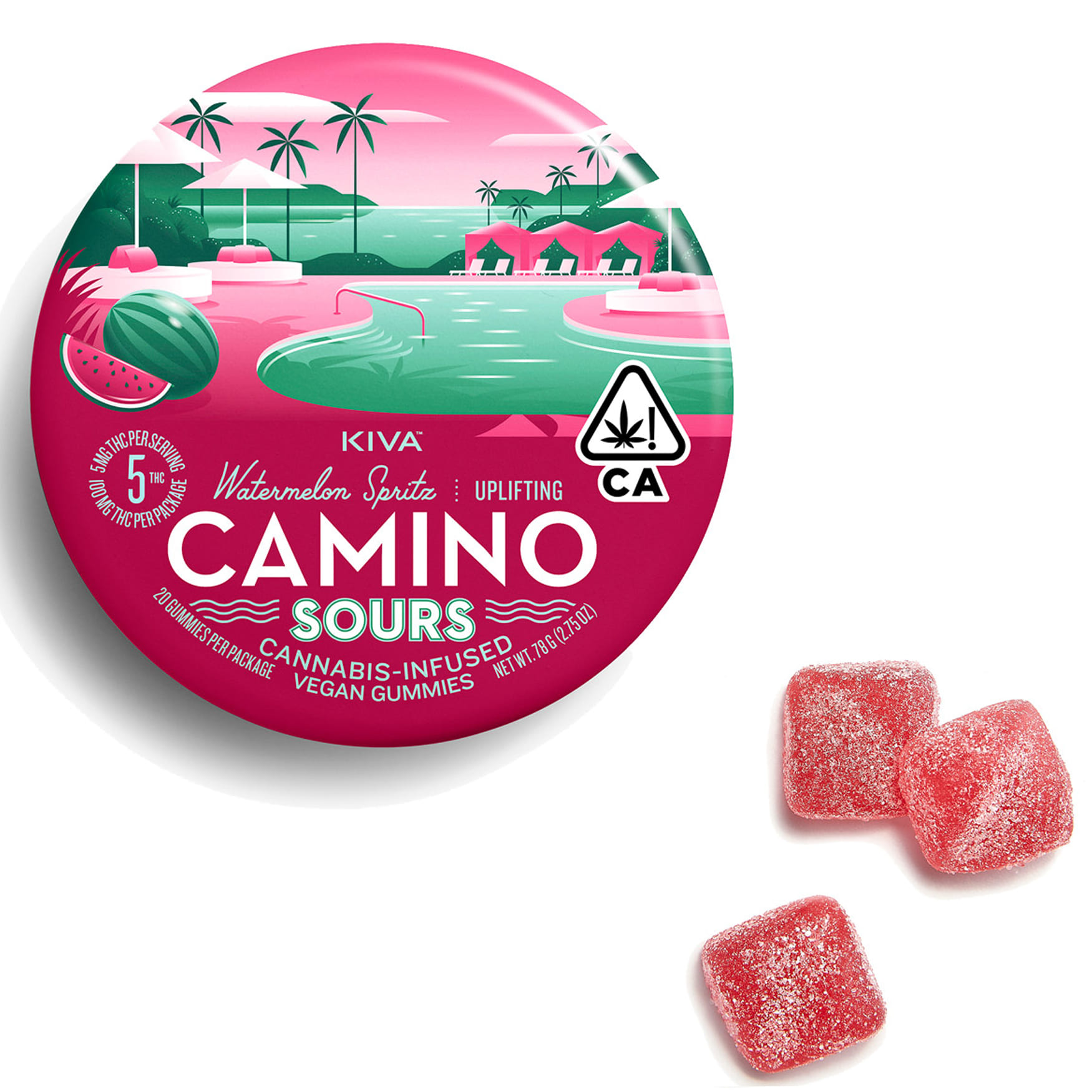 Sours Watermelon Spritz (S) Camino Gummies - Kiva Confections - Sours Watermelon Spritz (S) - $17 - Edibles