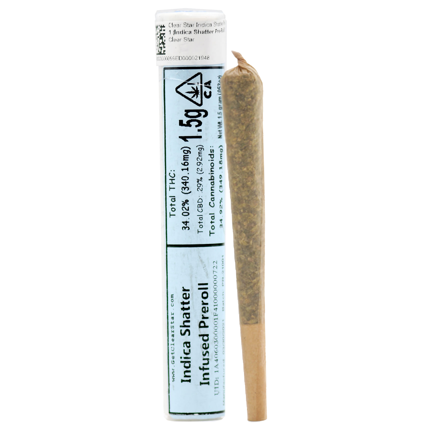 Clear Star Indica Shatter Preroll 1.5g **B2G1 EVERYDAY** **SPECIAL PRICING** - Clear Star - Indica Shatter Pre-Roll 1.5G - $9.61 - Prerolls