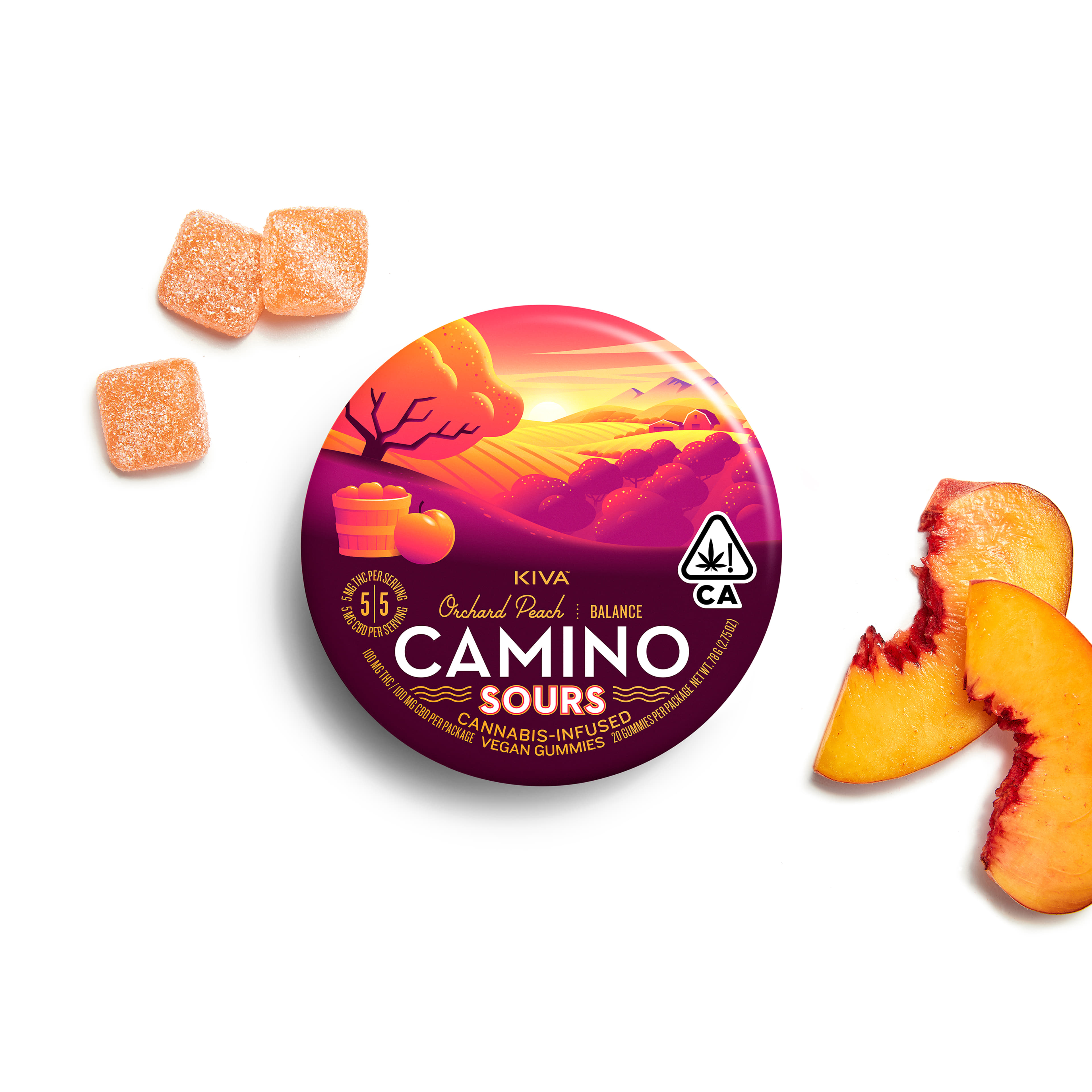 Camino Sours Balance Orchard Peach CBD Gummies - Kiva - - $25 - Edibles