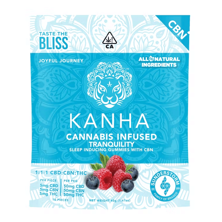 Blue Raspberry Tranquility Gummies 1:1:1 CBD + CBN - Kanha -  - $20 - Edibles