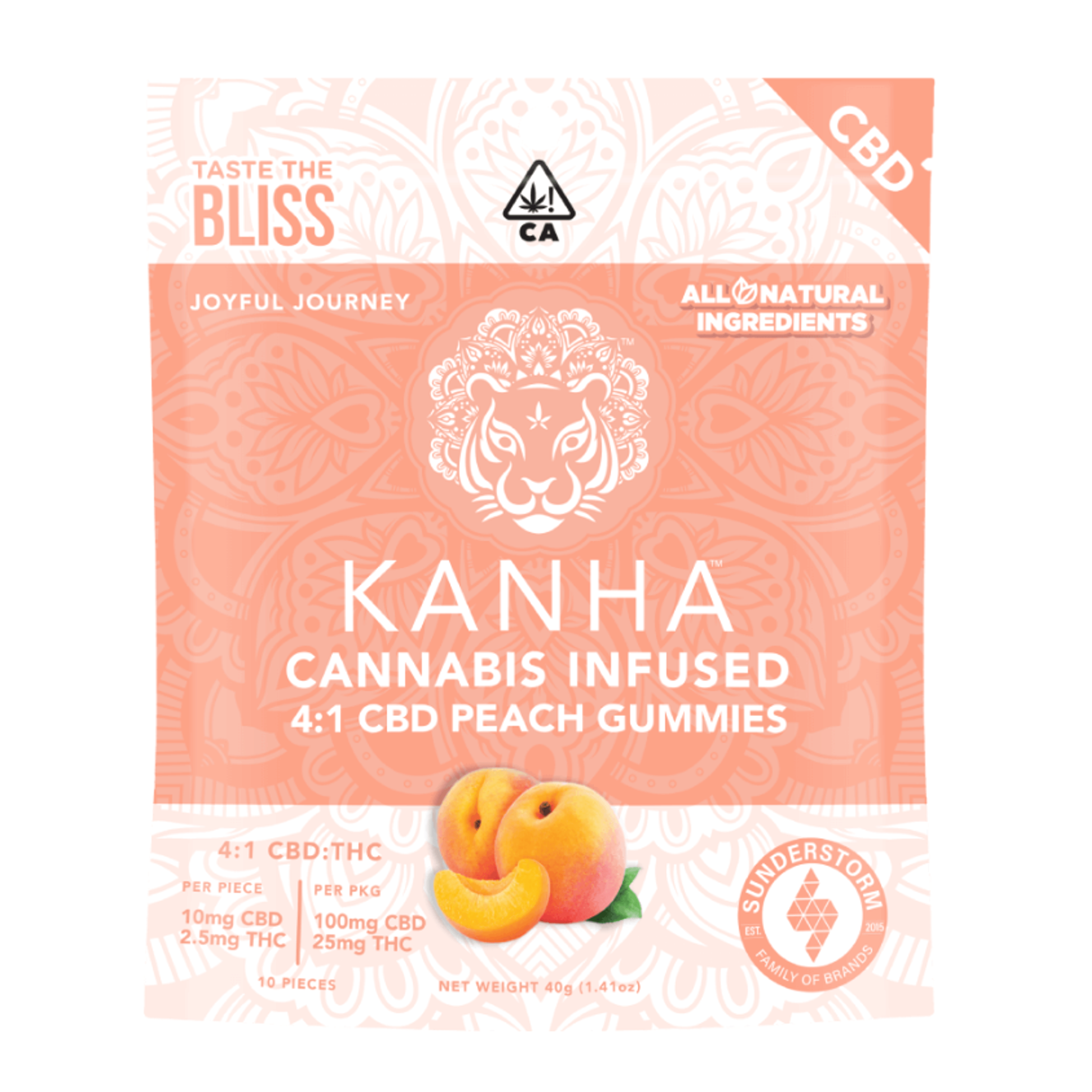 Peach Gummies 4:1 CBD - Kanha - - $18 - Edibles