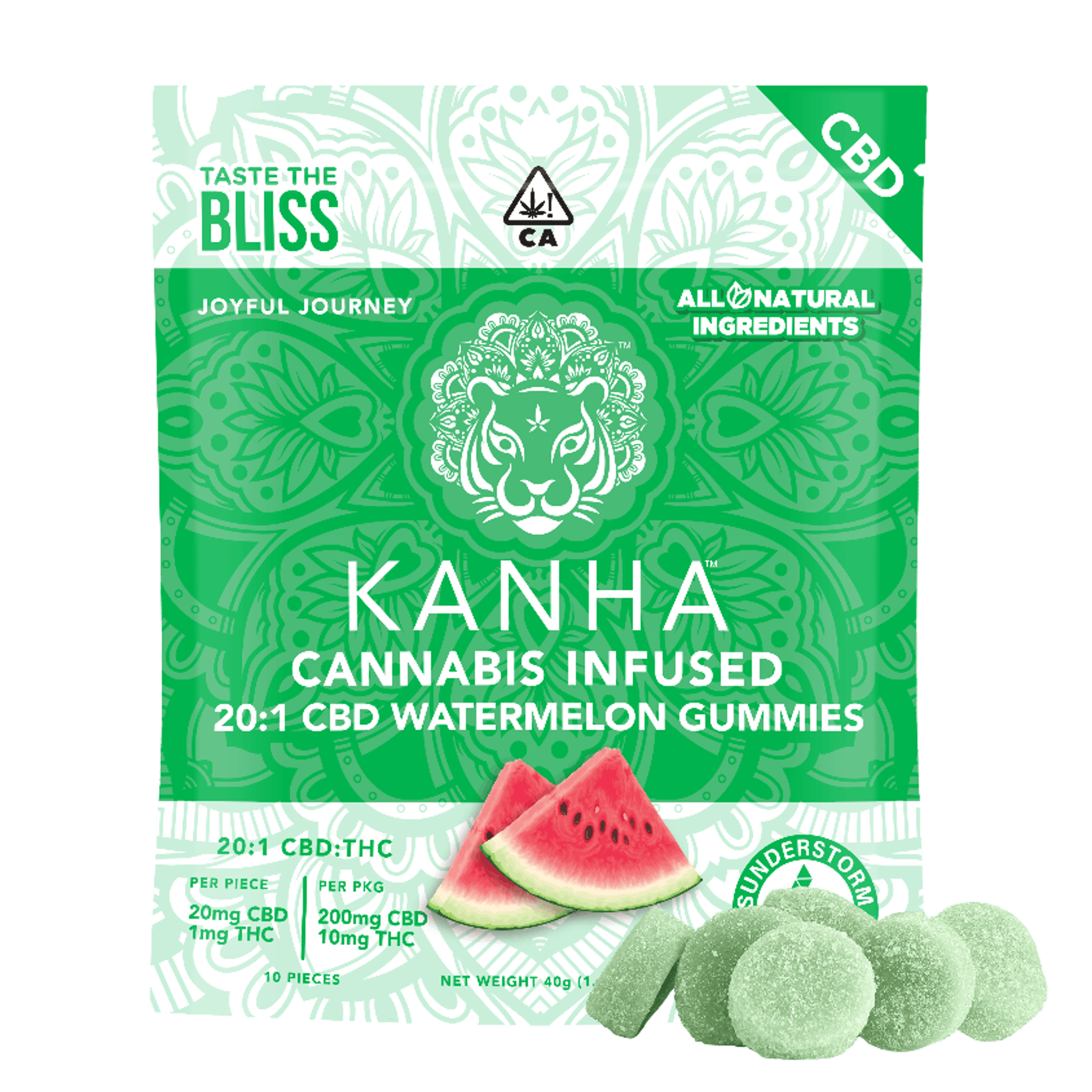 Watermelon Gummies 20:1 CBD - Kanha - - $18 - Edibles