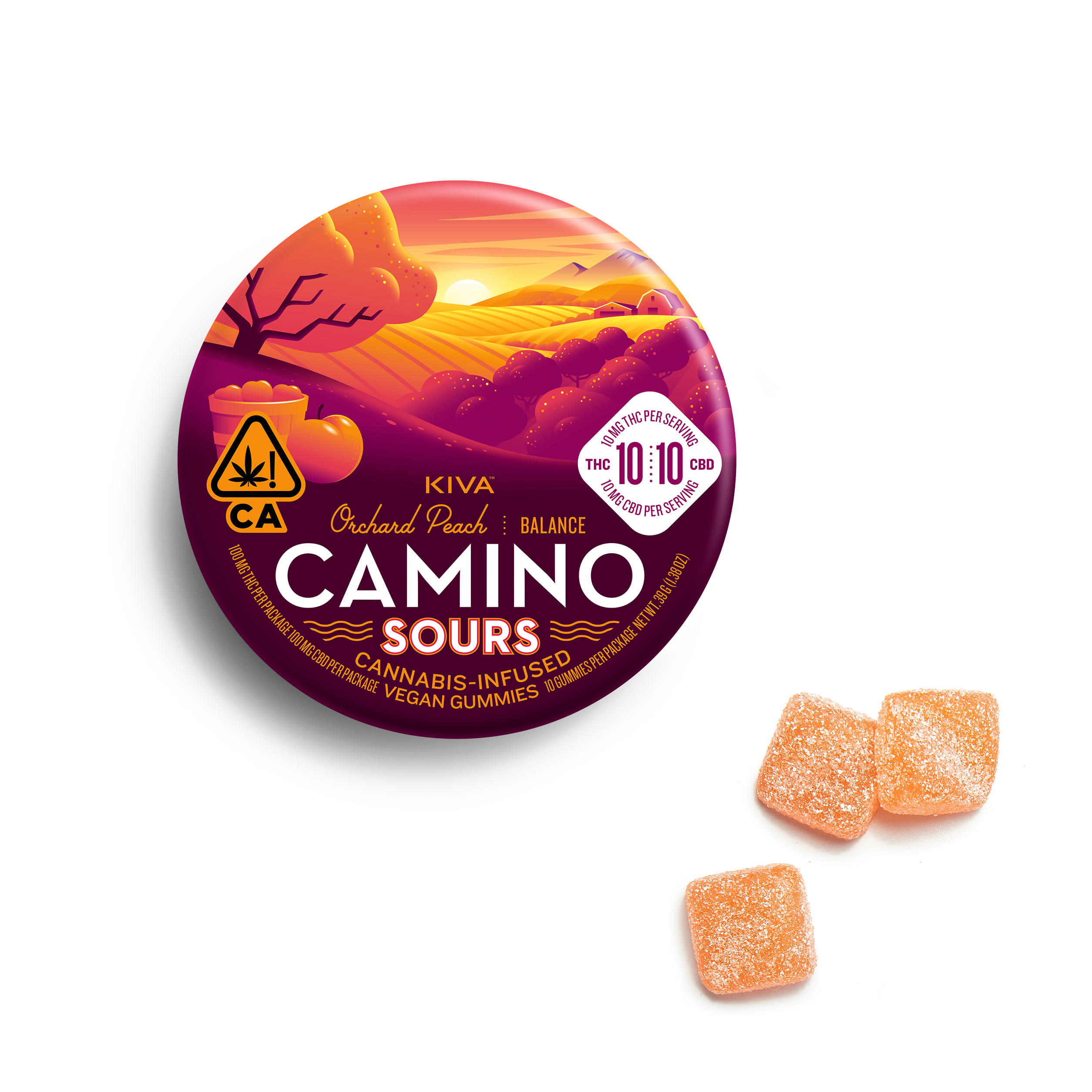 Sours Orchard Peach Gummies 1:1 CBD 10Pk Camino - Kiva -  - $21.24 - Edible