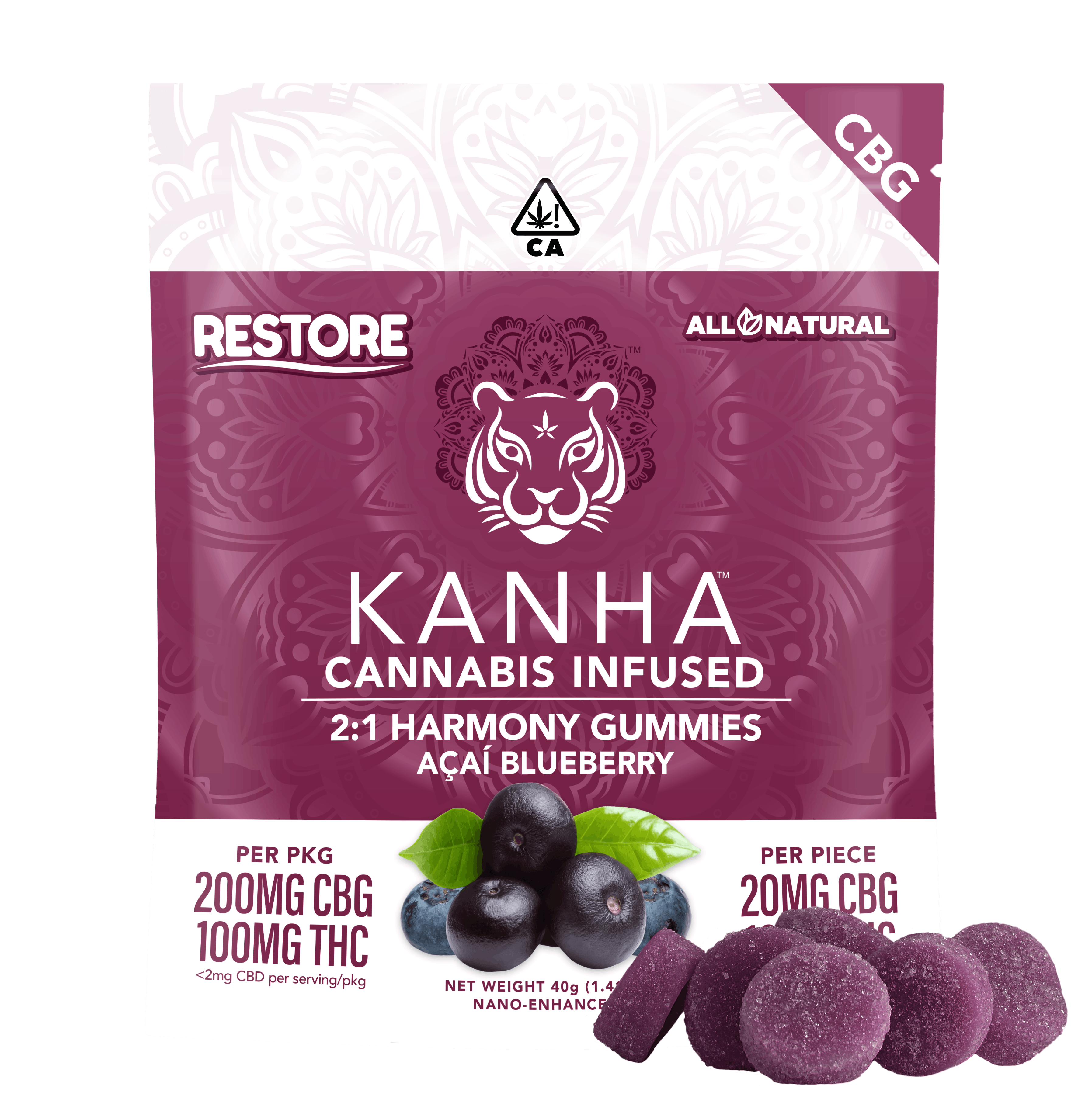 RESTORE Acai Blueberry CBG:THC - Kanha -  - $20.05 - Edibles