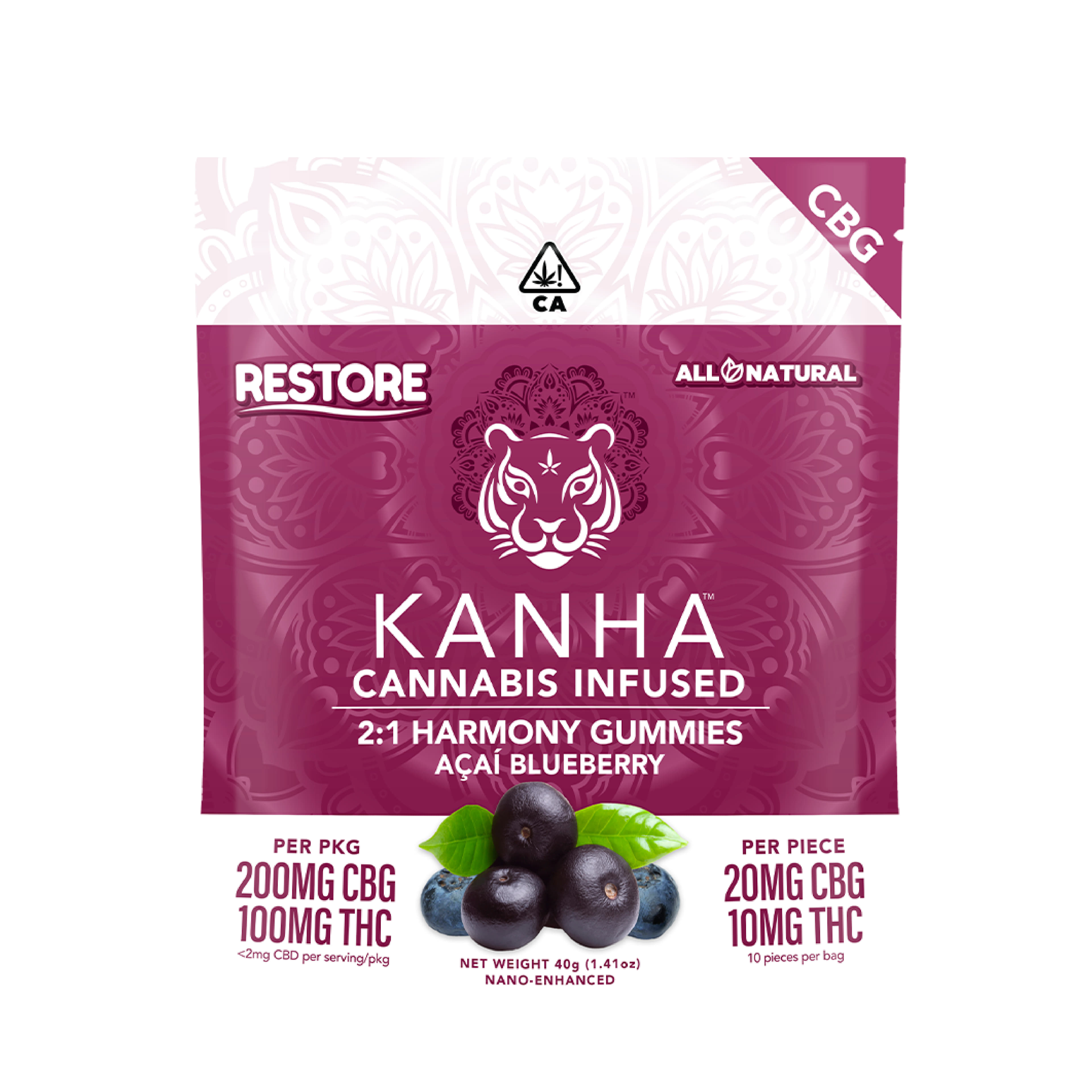 2:1 CBG Acai Blueberry Gummies - Kanha - 10 Piece - $22 - Edibles