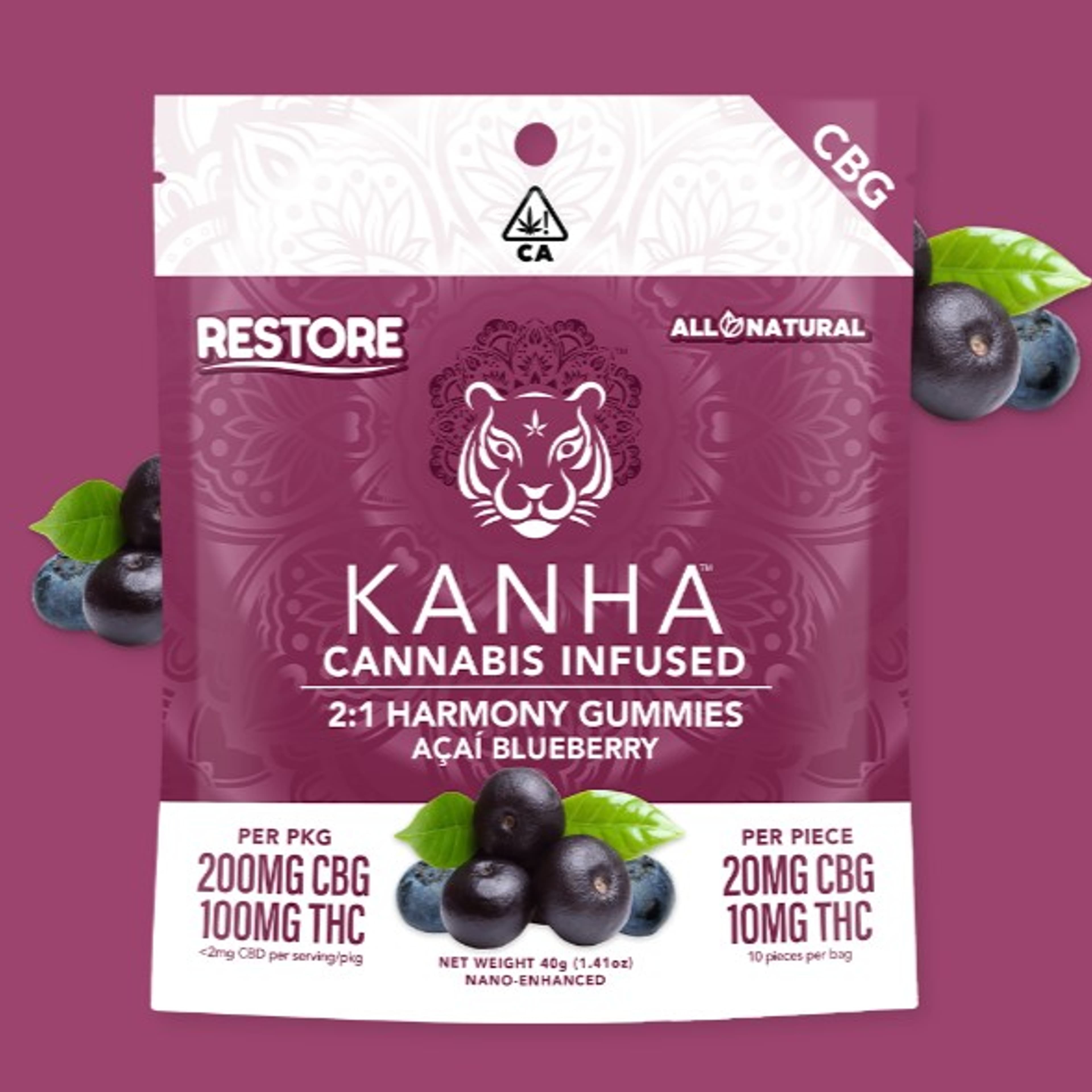 2:1 Harmony Acai Blueberry CBG 100mg - Kanha - Gummies - $20 - Edible