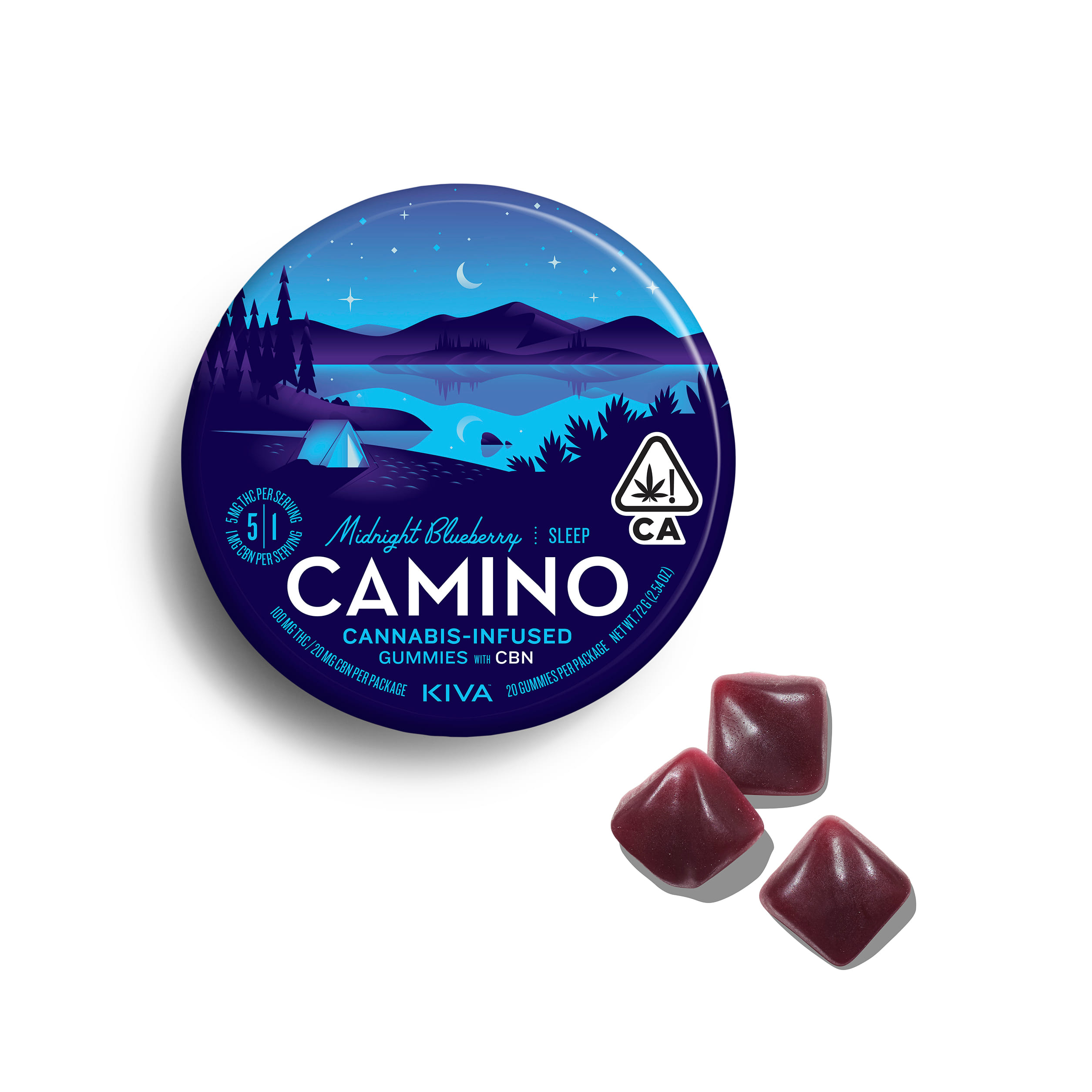 Camino - Midnight Blueberry 'Sleep' - Gummies 5:1 THC/CBN - 100mg - Kiva - Kiva -  - $19.99 - Edibles