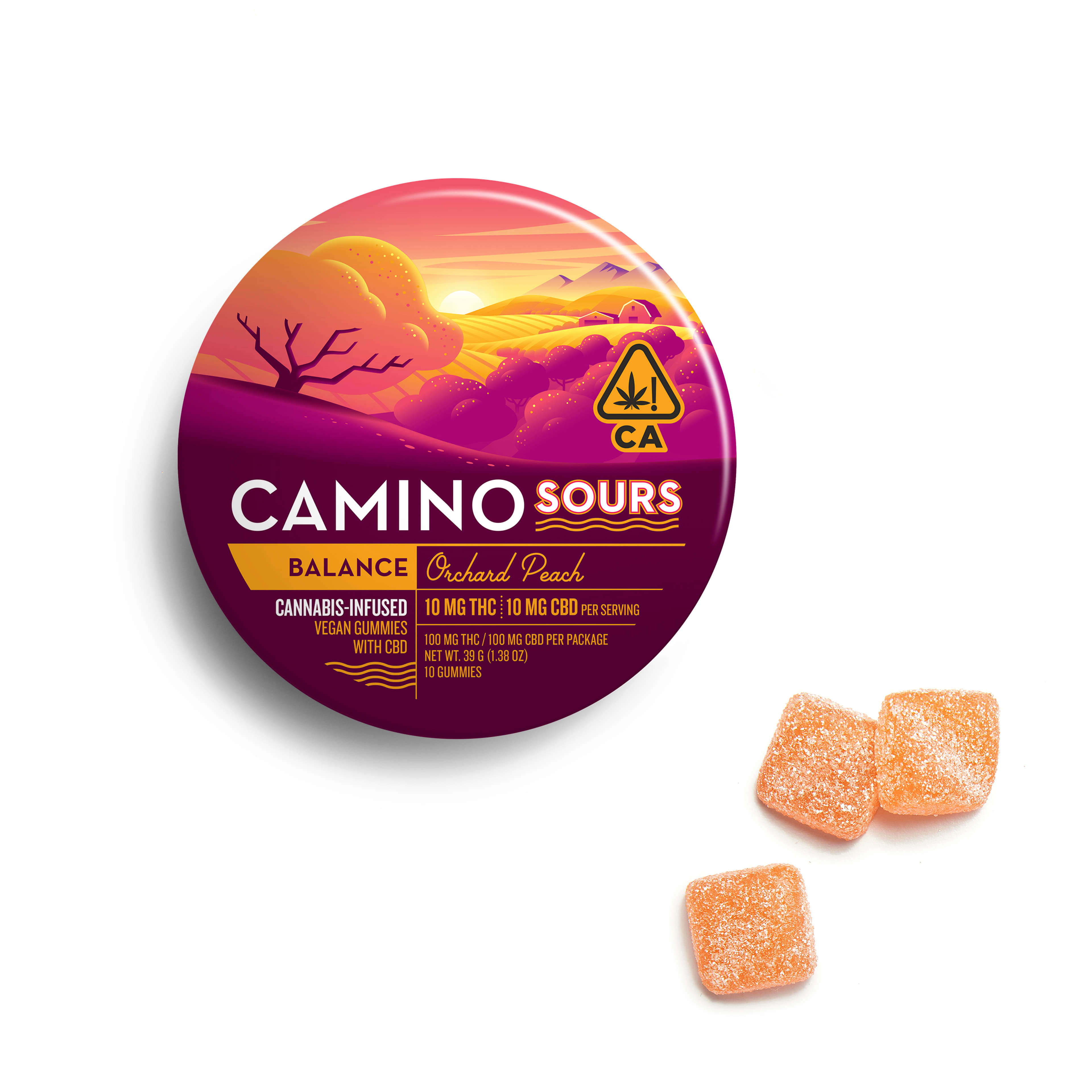 Camino Sours - Orchard Peach - 1:1 THC/CBD 'Balance' - Gummies - 100mg - Kiva - - $19.99 - Edibles