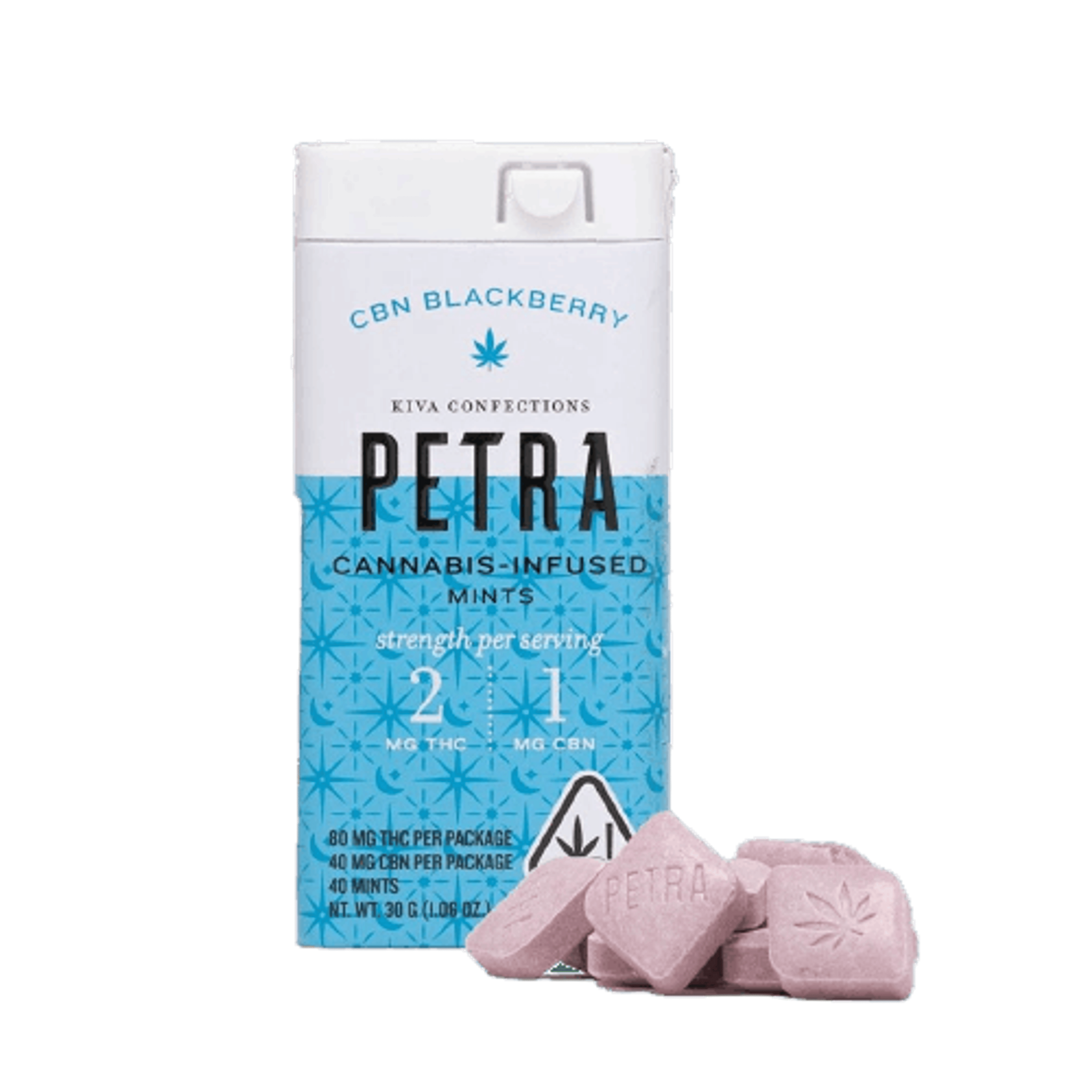 Petra Blackberry CBN Mints 2.5:1 - 120mg - Kiva Confections - 40 Piece - $19.99 - Edibles