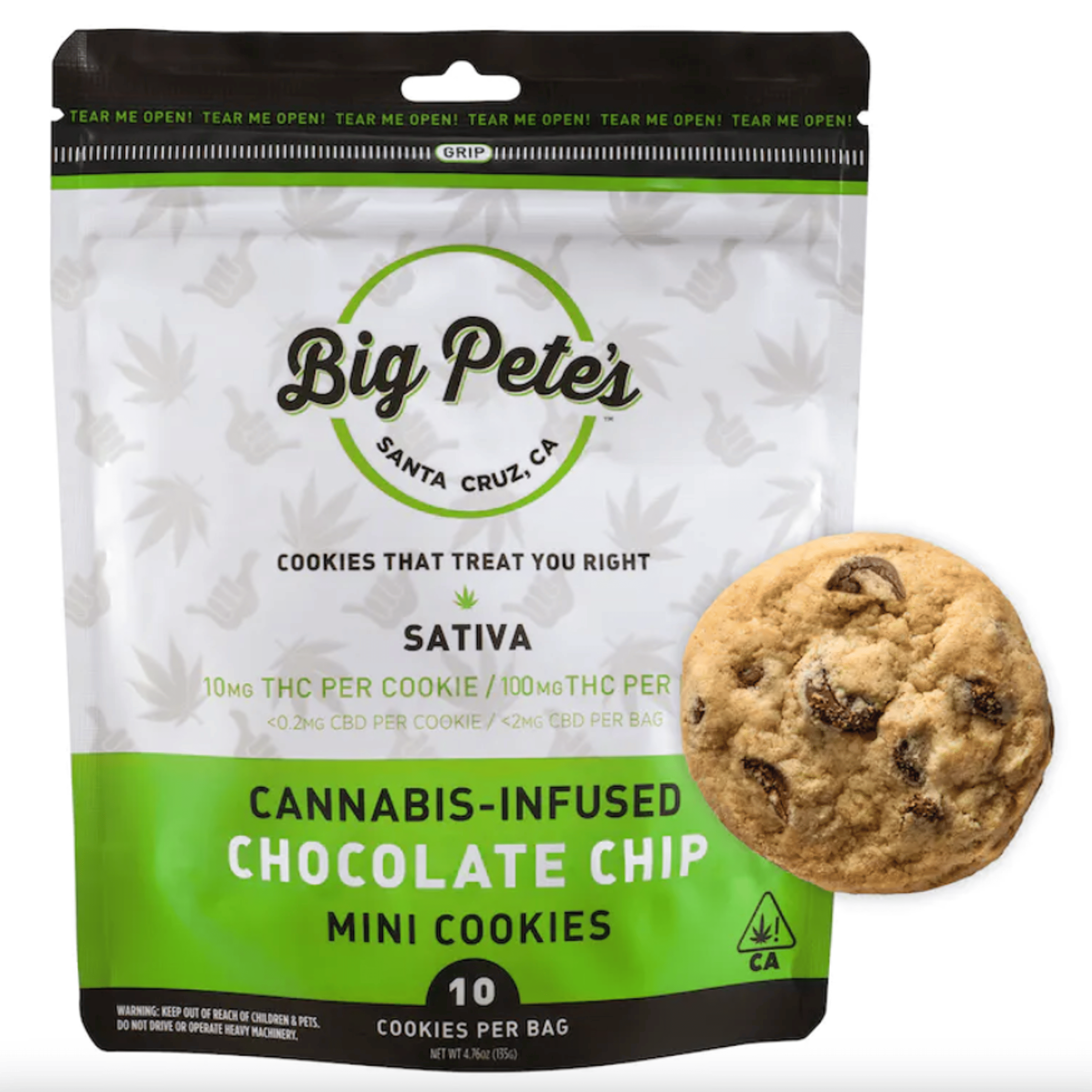 Sativa Chocolate Chip Mini Cookies 10Pk - Big Pete's Treats - - $20 - Edible