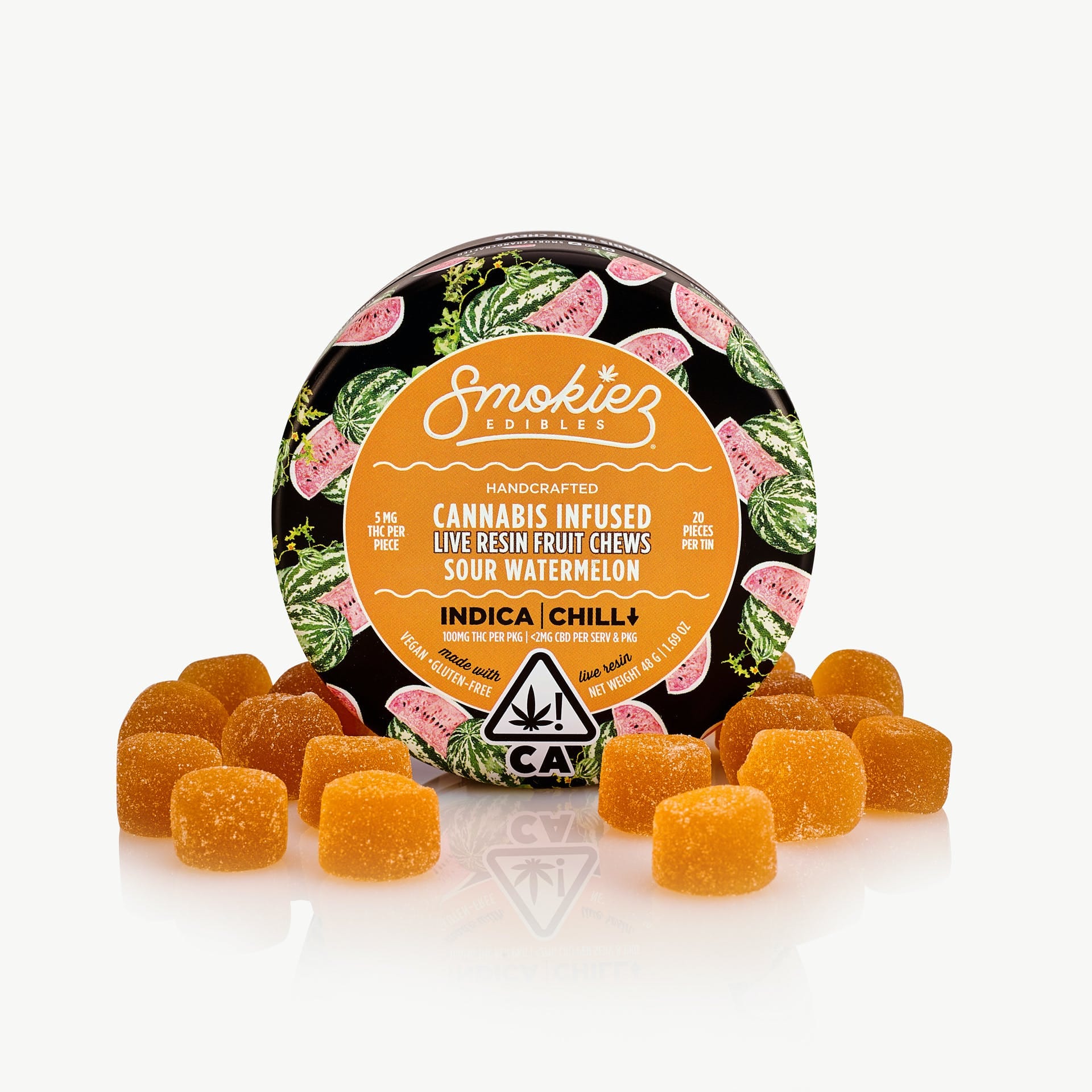 Chill | Sour Watermelon Indica THC Live Resin Fruit Chews - 100mg - Smokiez Edibles -  - $8 - Edibles
