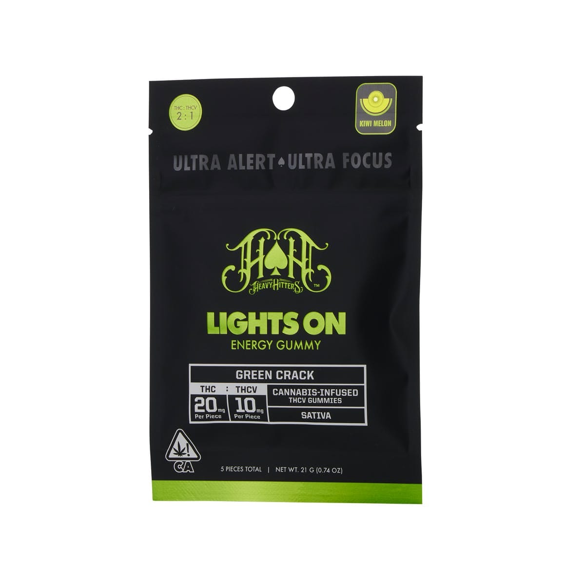 Lights On | Kiwi Melon "Green Crack" THCV Gummy - THC + 50mg THCV  - 100mg - Heavy Hitters -  - $19 - Edibles
