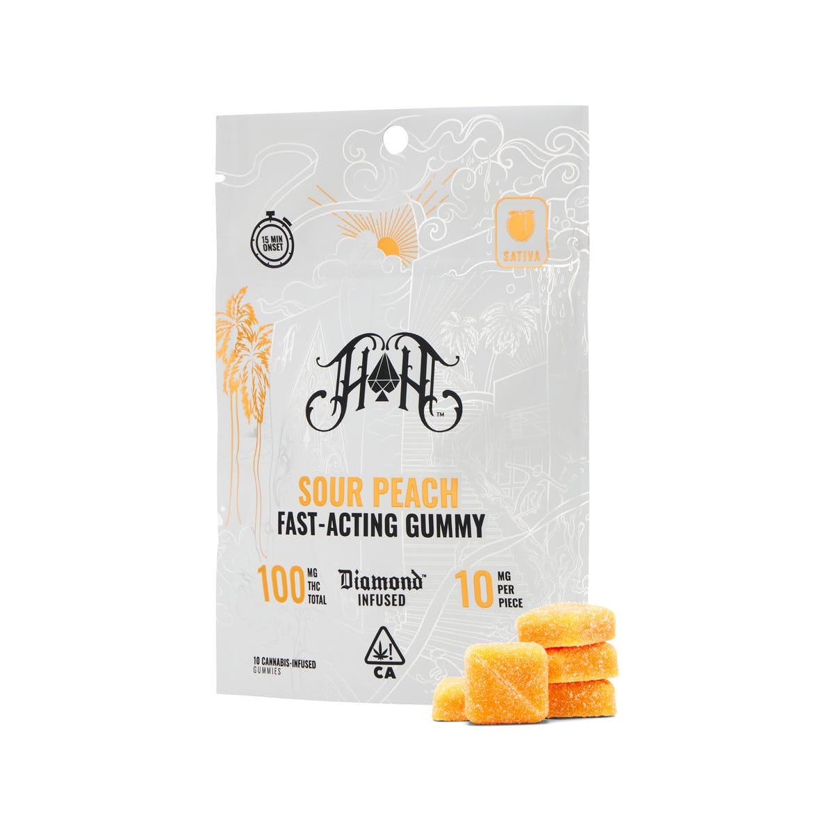 Sour Peach Fast Acting THC Gummy Pack (10mg x 10) - 100mg - Heavy Hitters -  - $18 - Edibles