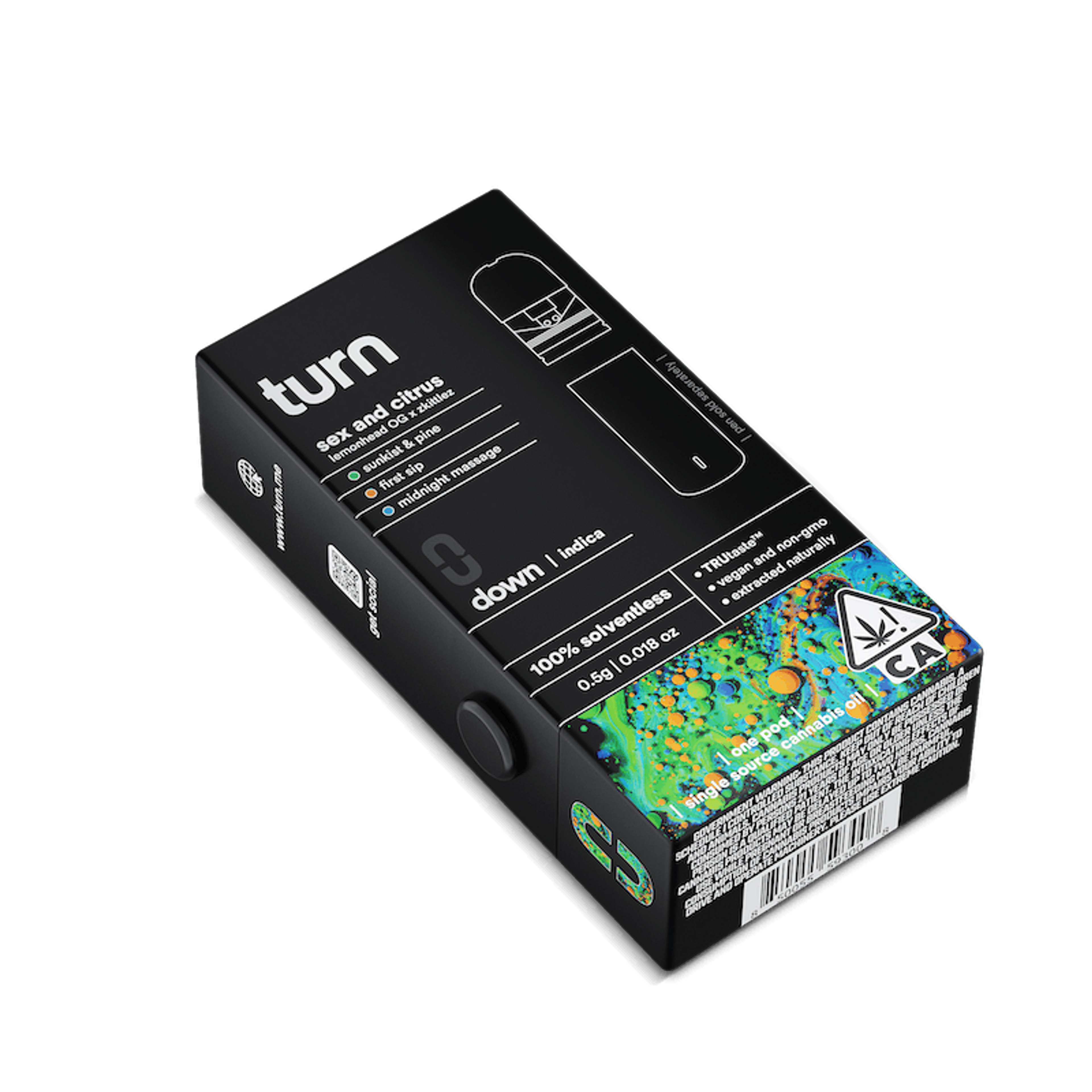 Turn Down Solventless POD | .5g - Sex and Citrus - Live Rosin - Indica - Turn - - $36 - Vape Carts