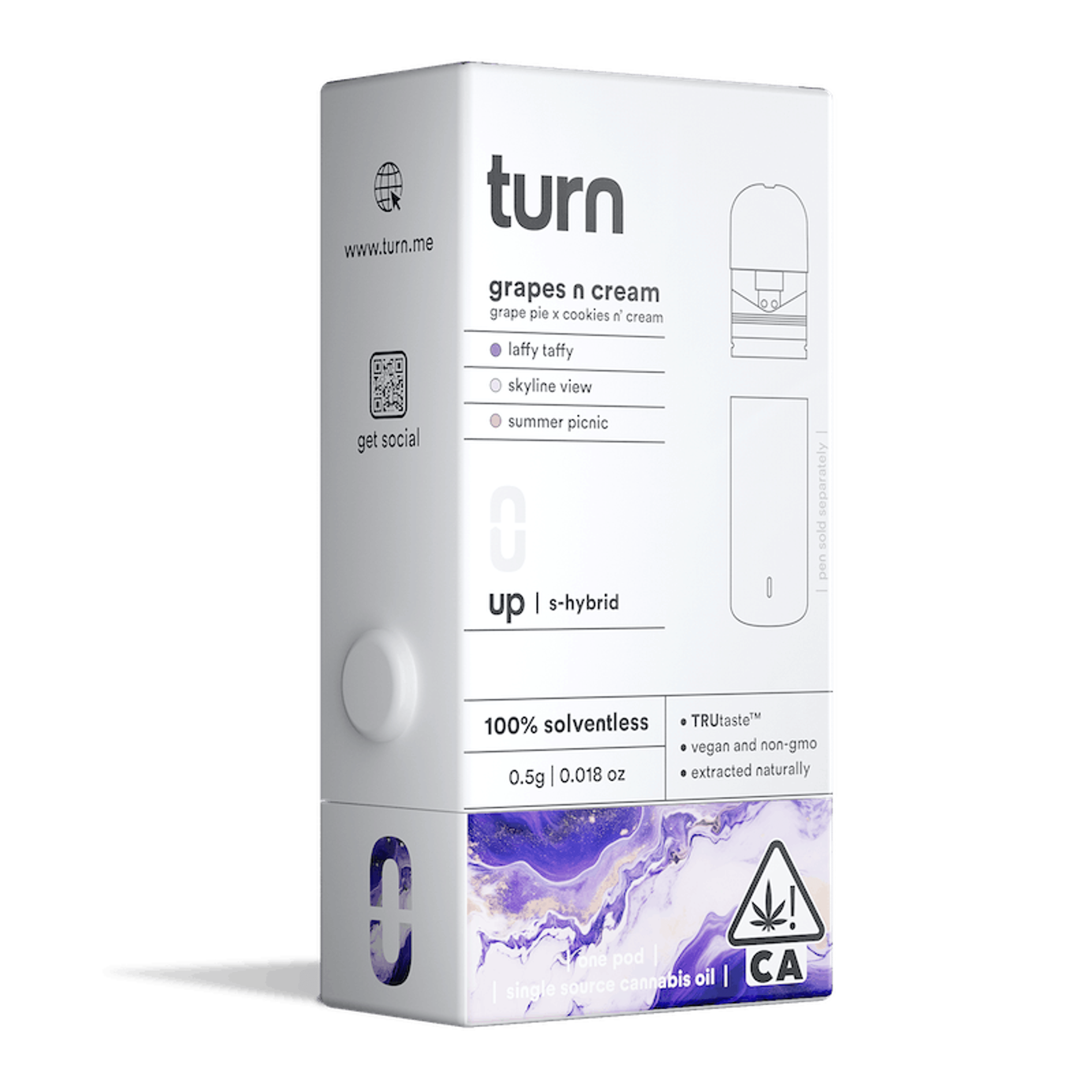 Turn Up Solventless POD | .5g - Grapes n Cream - Live Rosin - Sativa Hybrid - Turn - - $36 - Vape Carts