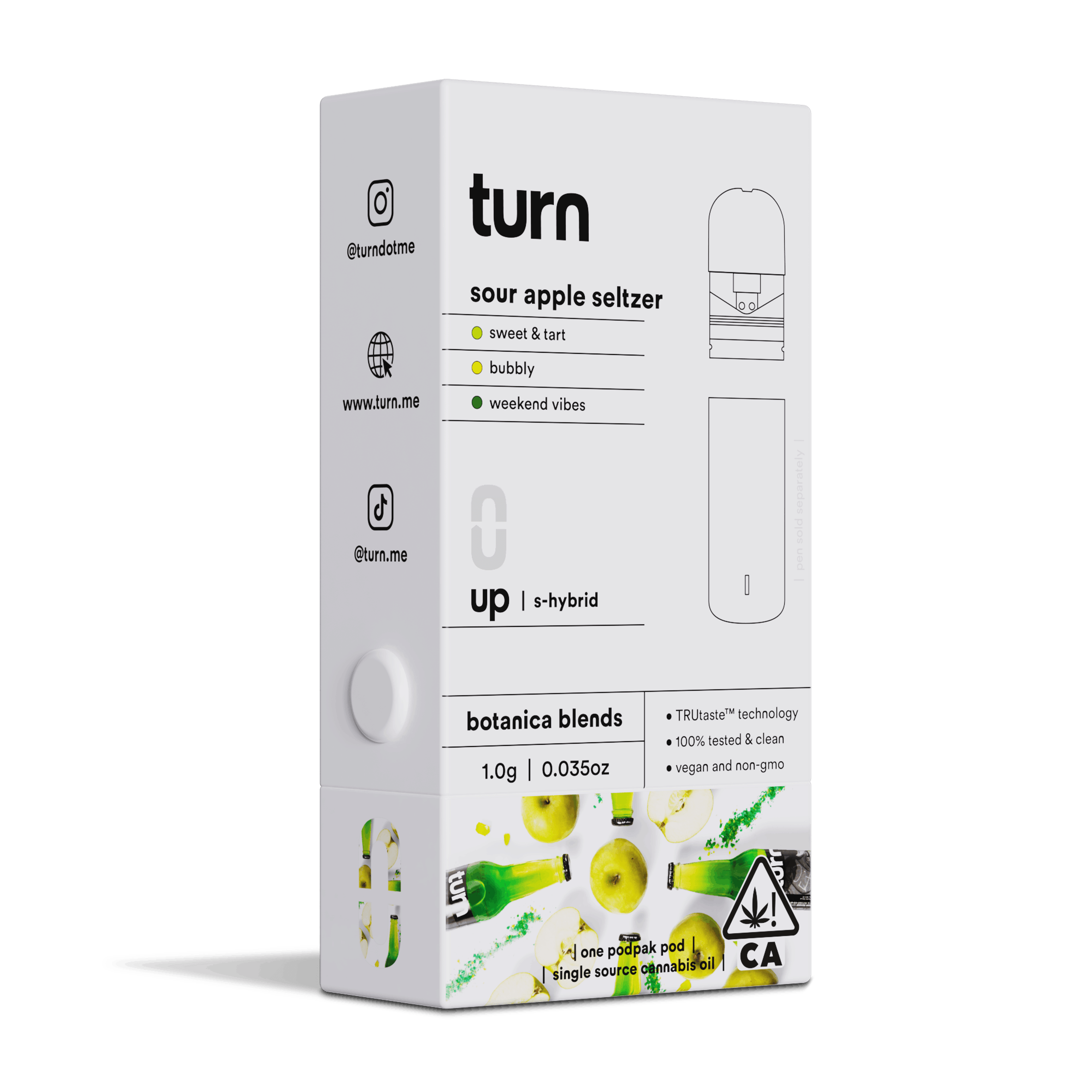 Turn Up Botanica Blends POD | 1g - Sour Apple Seltzer - Sativa Hybrid - Turn - - $26 - Vape Carts
