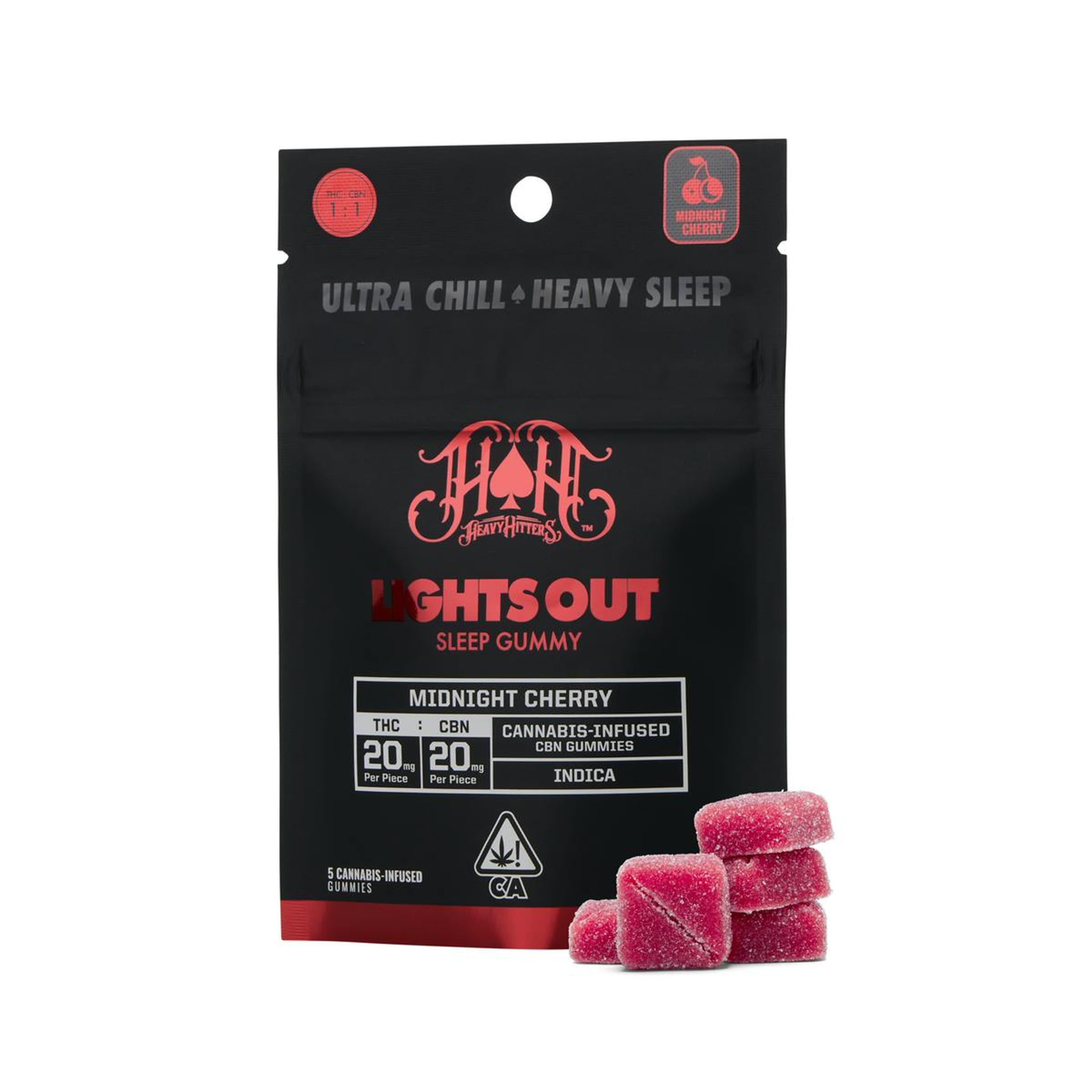 Lights Out | Midnight Cherry - 100mg Thc + 100mg CBN - Heavy Hitters - - $19 - Edibles