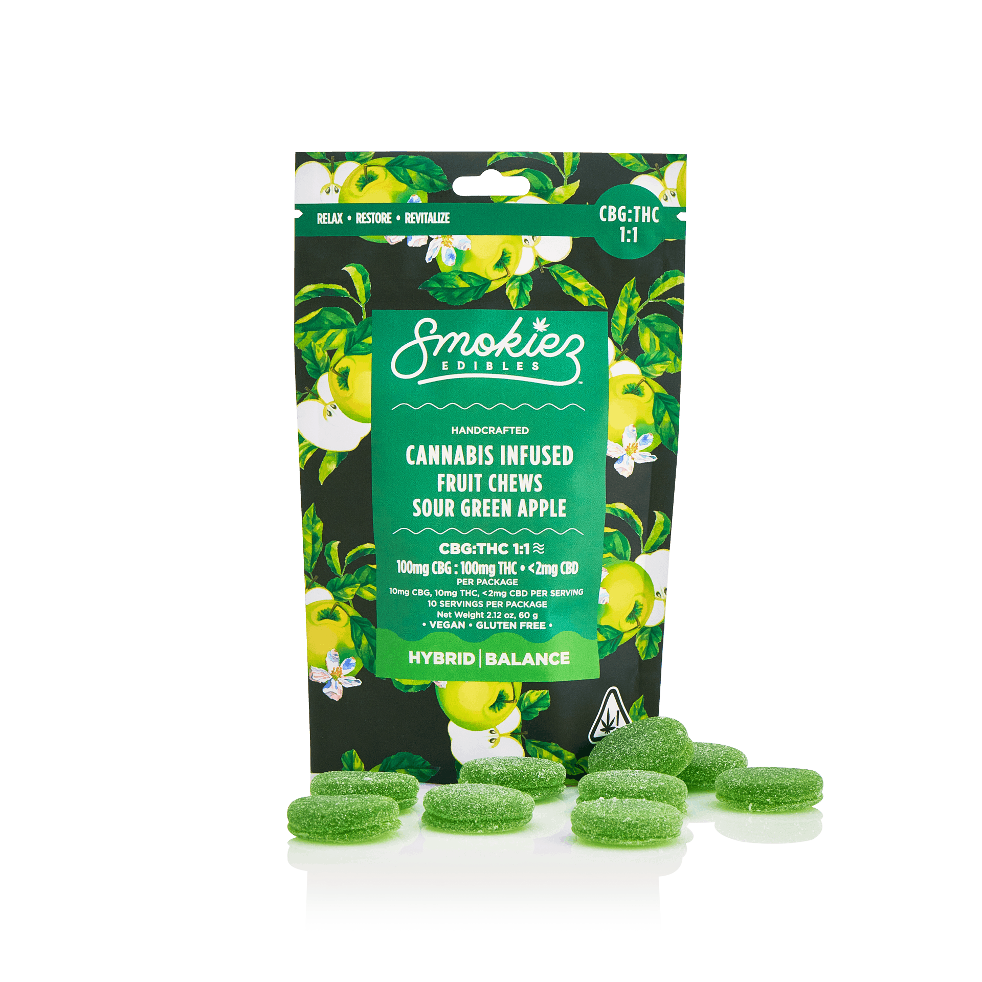 Sour Green Apple 100mg CBG : 100mg THC Fruit Chews - CA - Smokiez Edibles -  - $18 - Edibles