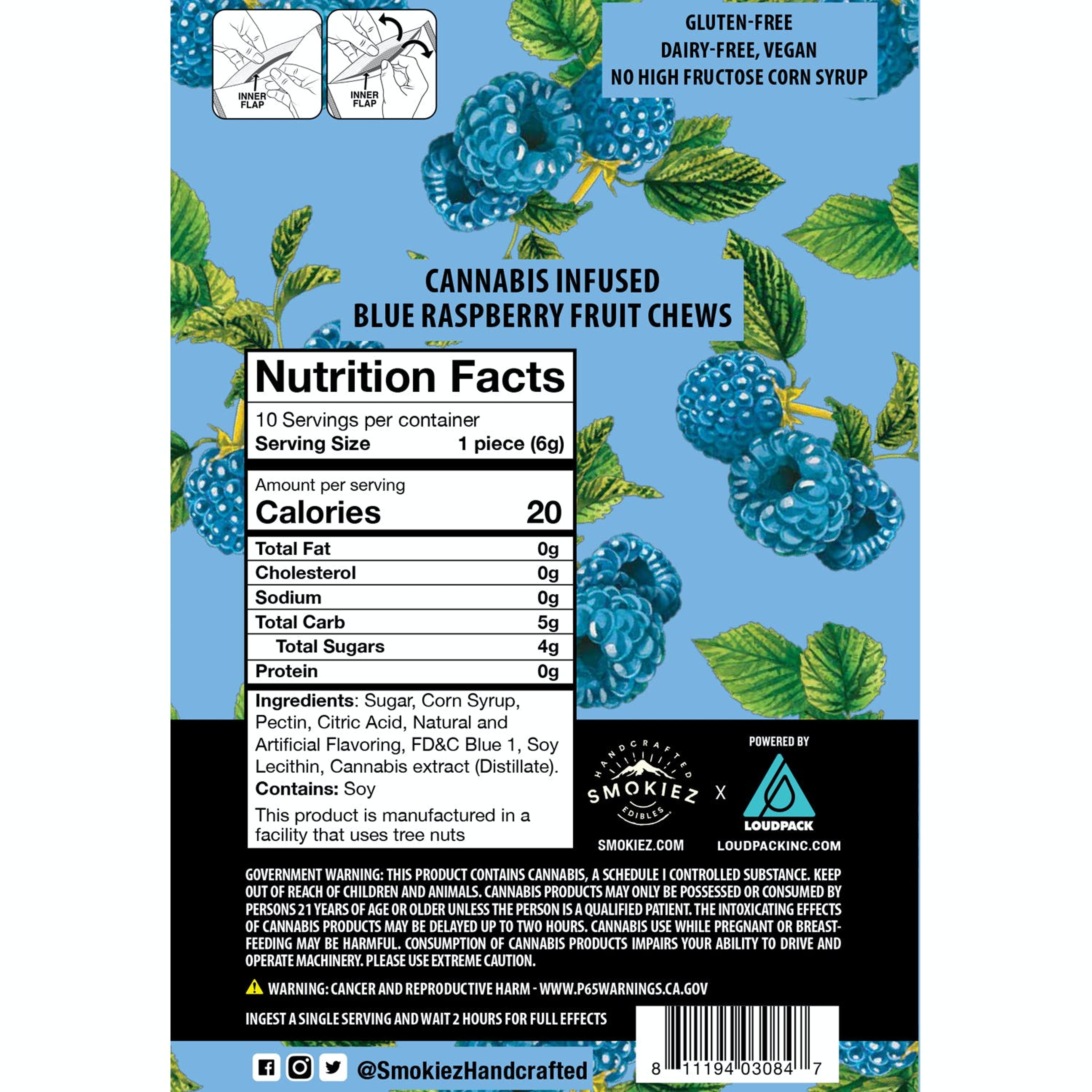 Chill | Blue Raspberry Fruit Chews - 100mg - Smokiez Edibles - - $17 - Edibles