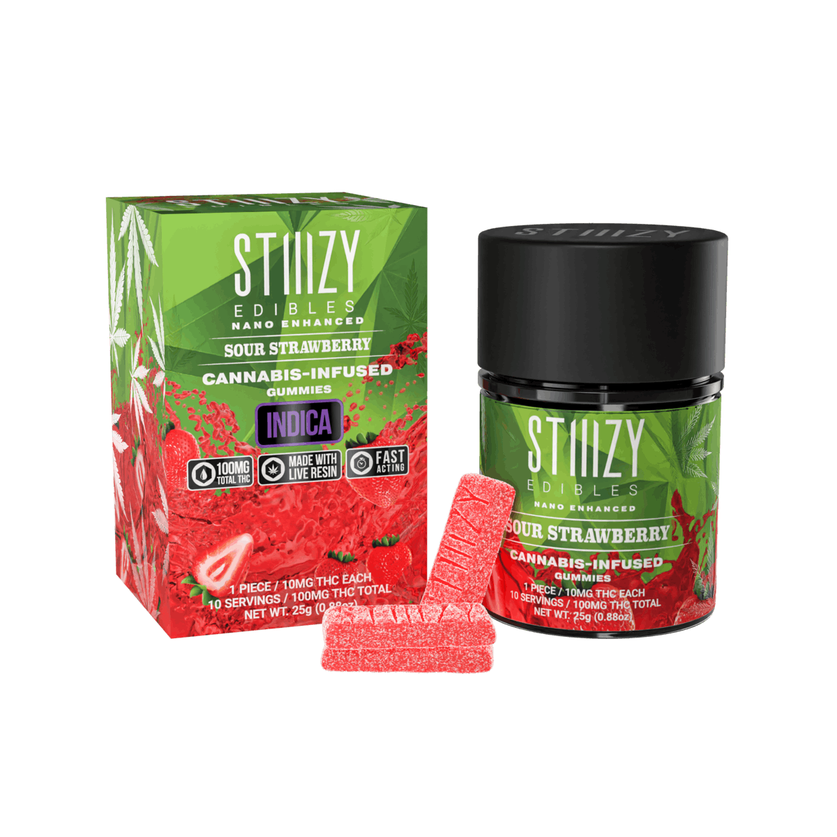 SOUR STRAWBERRY 10PC 100MG - STIIIZY -  - $12 - Edibles
