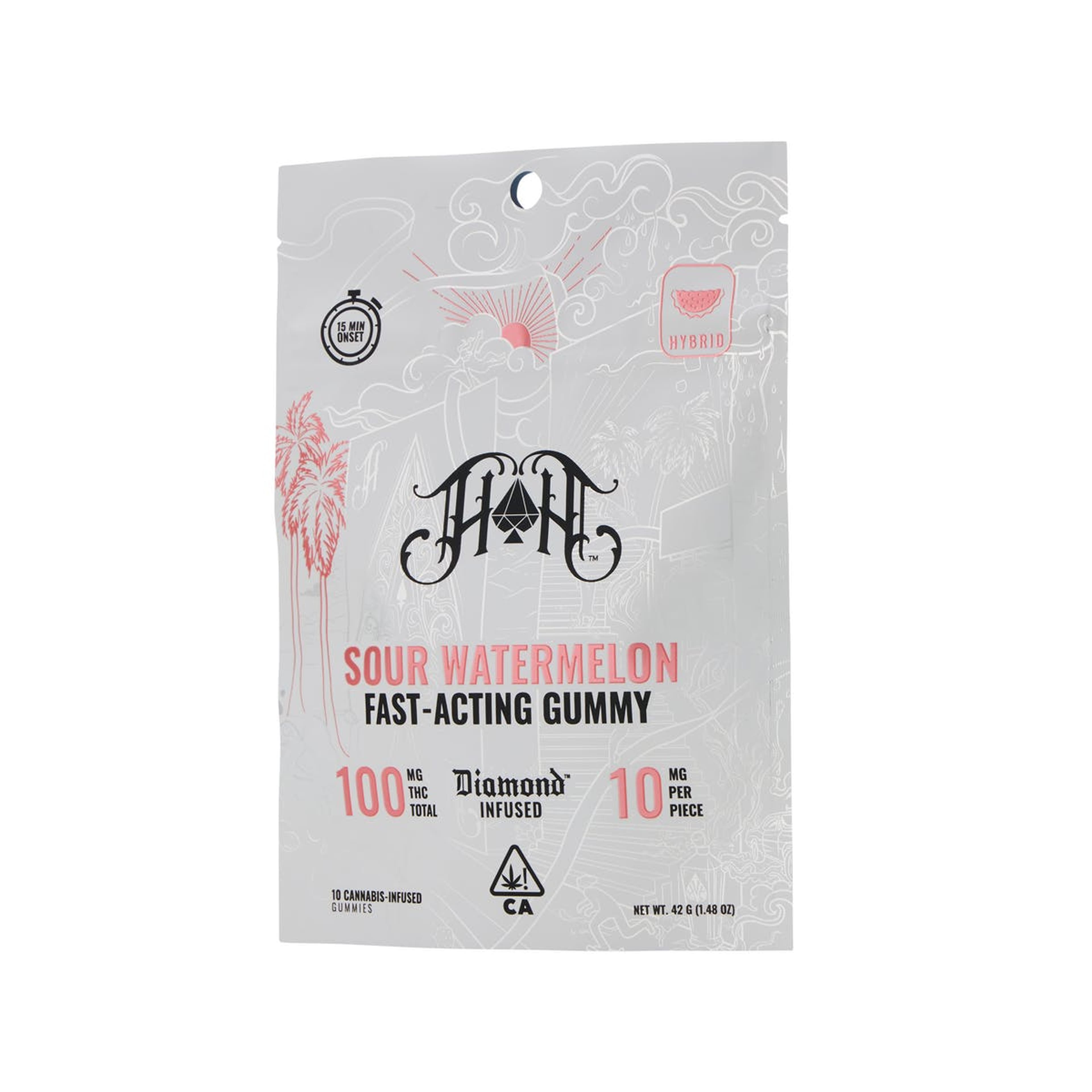 Sour Watermelon Fast Acting THC Gummy Pack (10mg x 10) - 100mg - Heavy Hitters - - $18 - Edibles