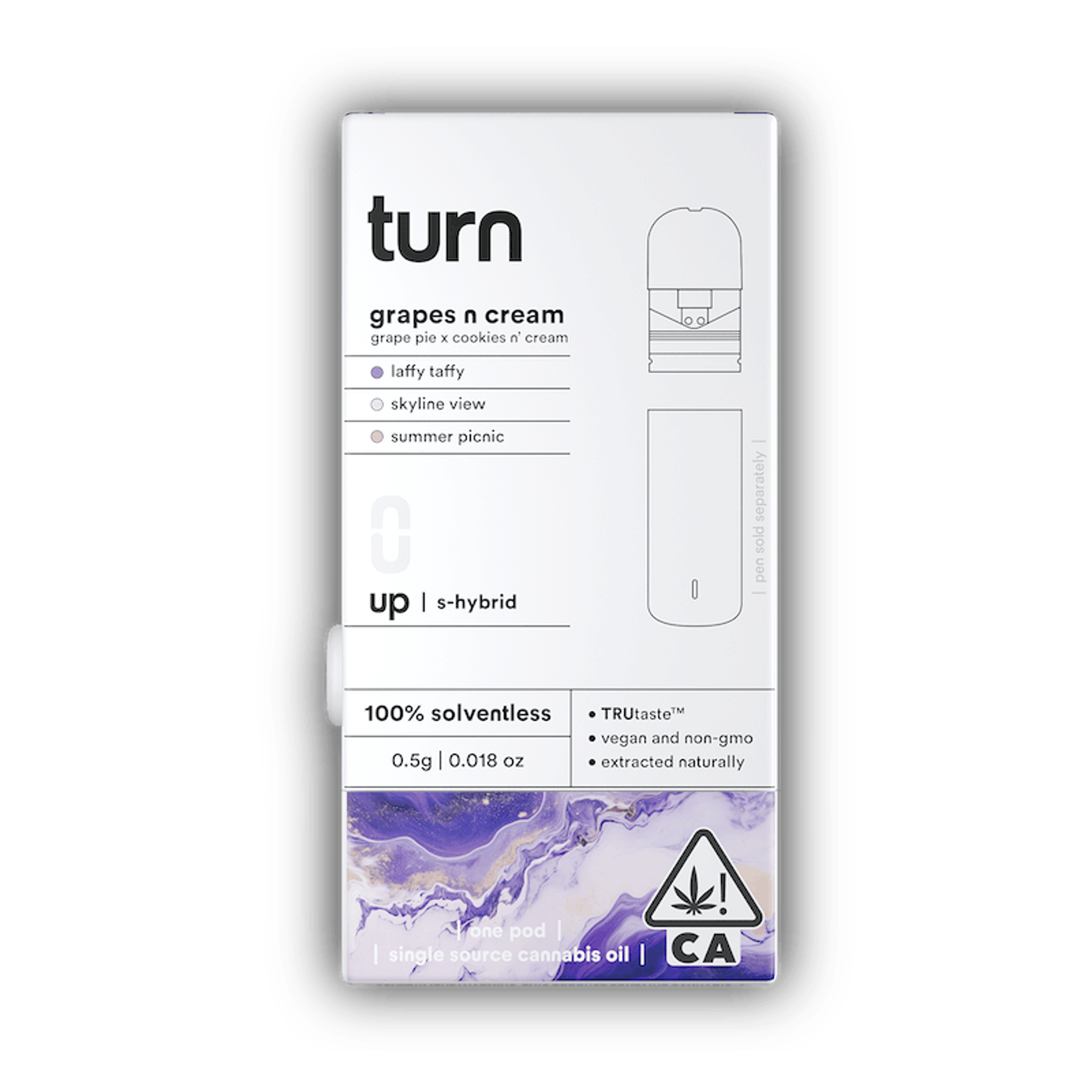 Turn Up Solventless POD | .5g - Grapes n Cream - Live Rosin - Sativa Hybrid - Turn - - $36 - Vape Carts