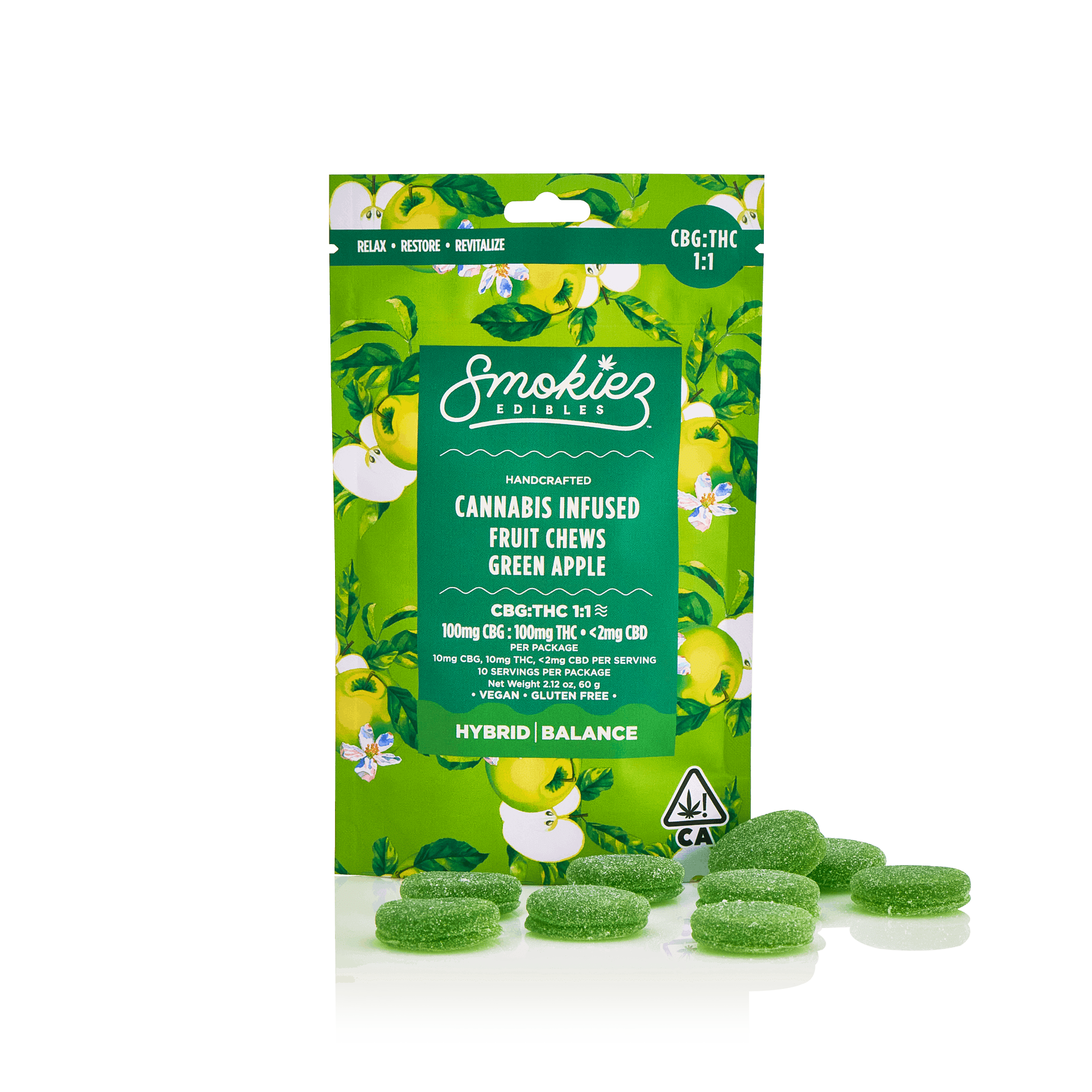Green Apple 100mg CBG : 100mg THC Fruit Chews - CA - Smokiez Edibles -  - $18 - Edibles