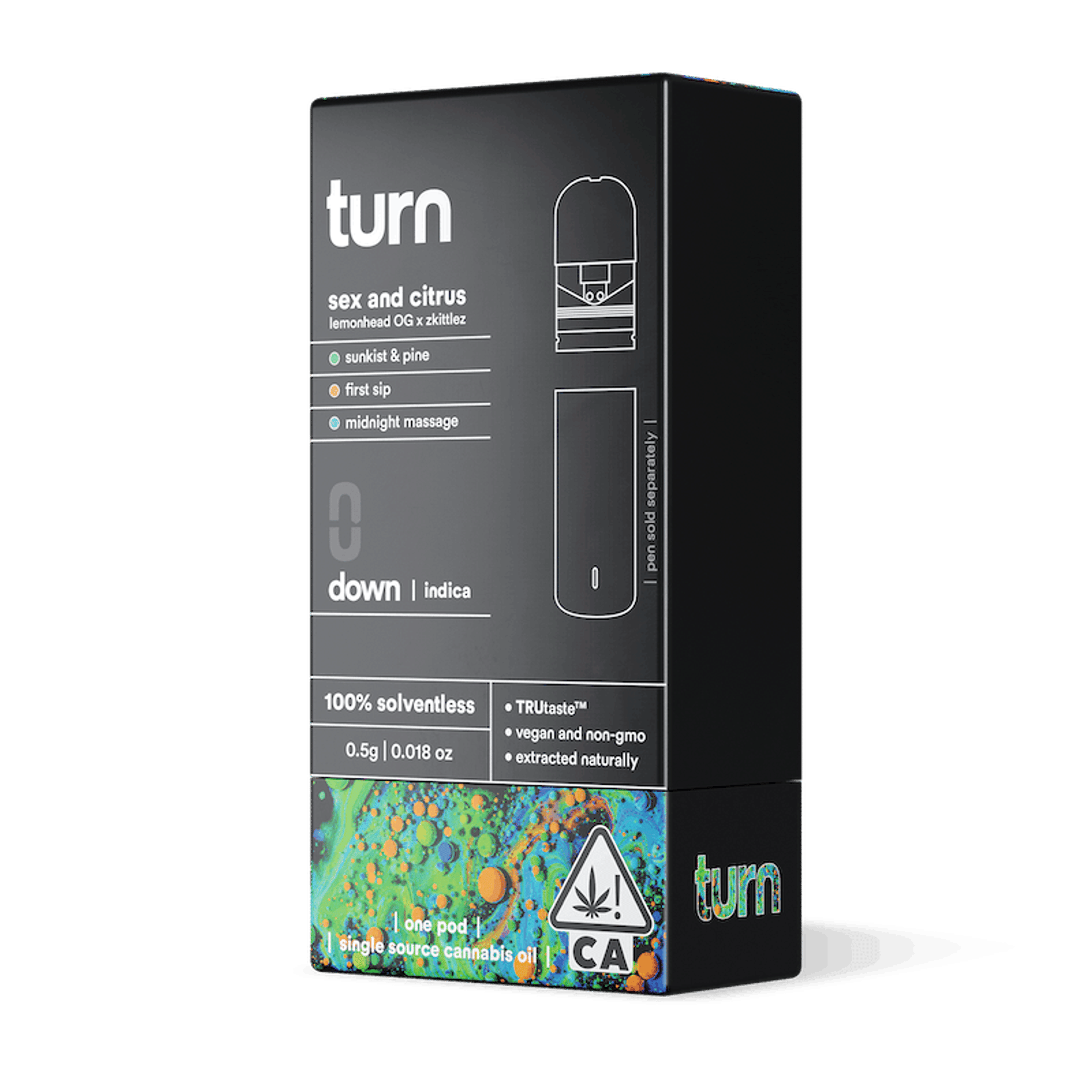 Turn Down Solventless POD | .5g - Sex and Citrus - Live Rosin - Indica - Turn - - $36 - Vape Carts