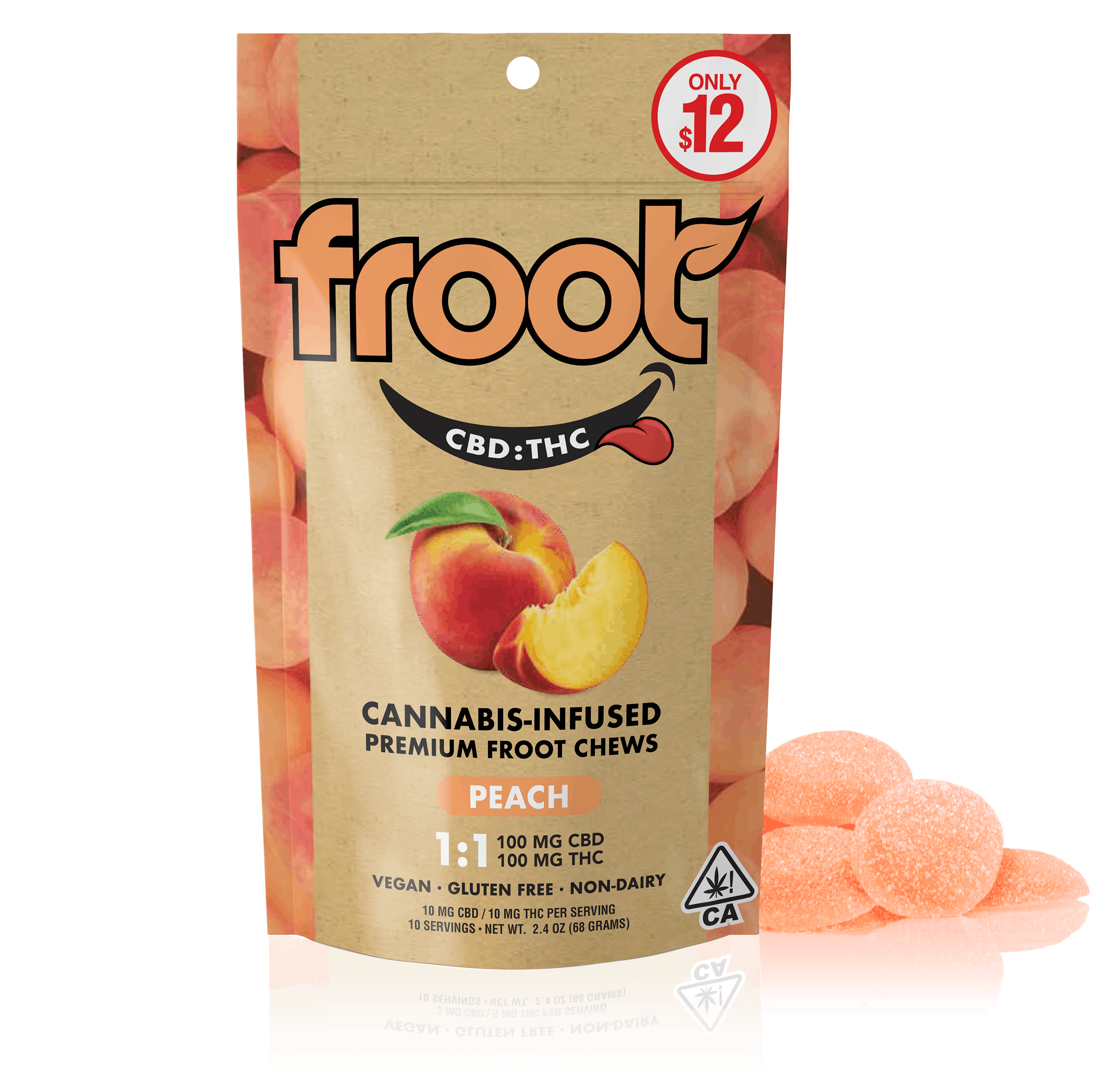 Peach 1:1 CBD:THC Gummies - 100mg CBD: 100mg THC - Froot -  - $8.65 - Edibles