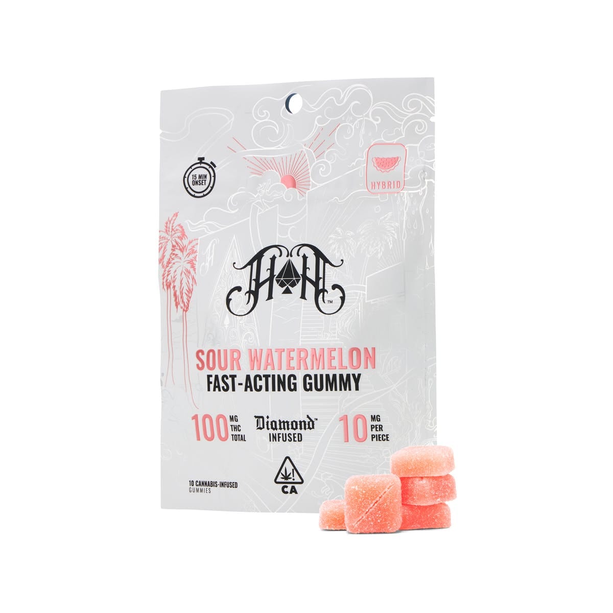 Sour Watermelon Fast Acting THC Gummy Pack (10mg x 10)  - 100mg - Heavy Hitters -  - $18 - Edibles